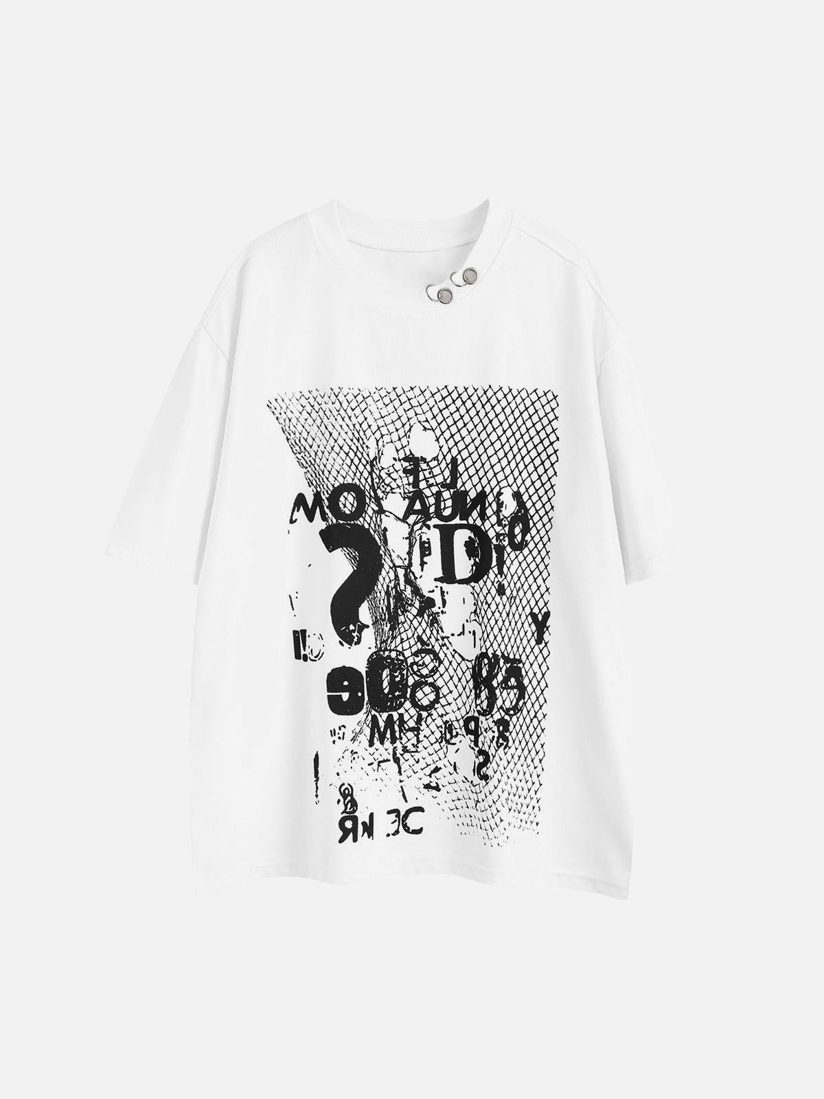 TALISHKO Retro Letter Print Rivet T-Shirt