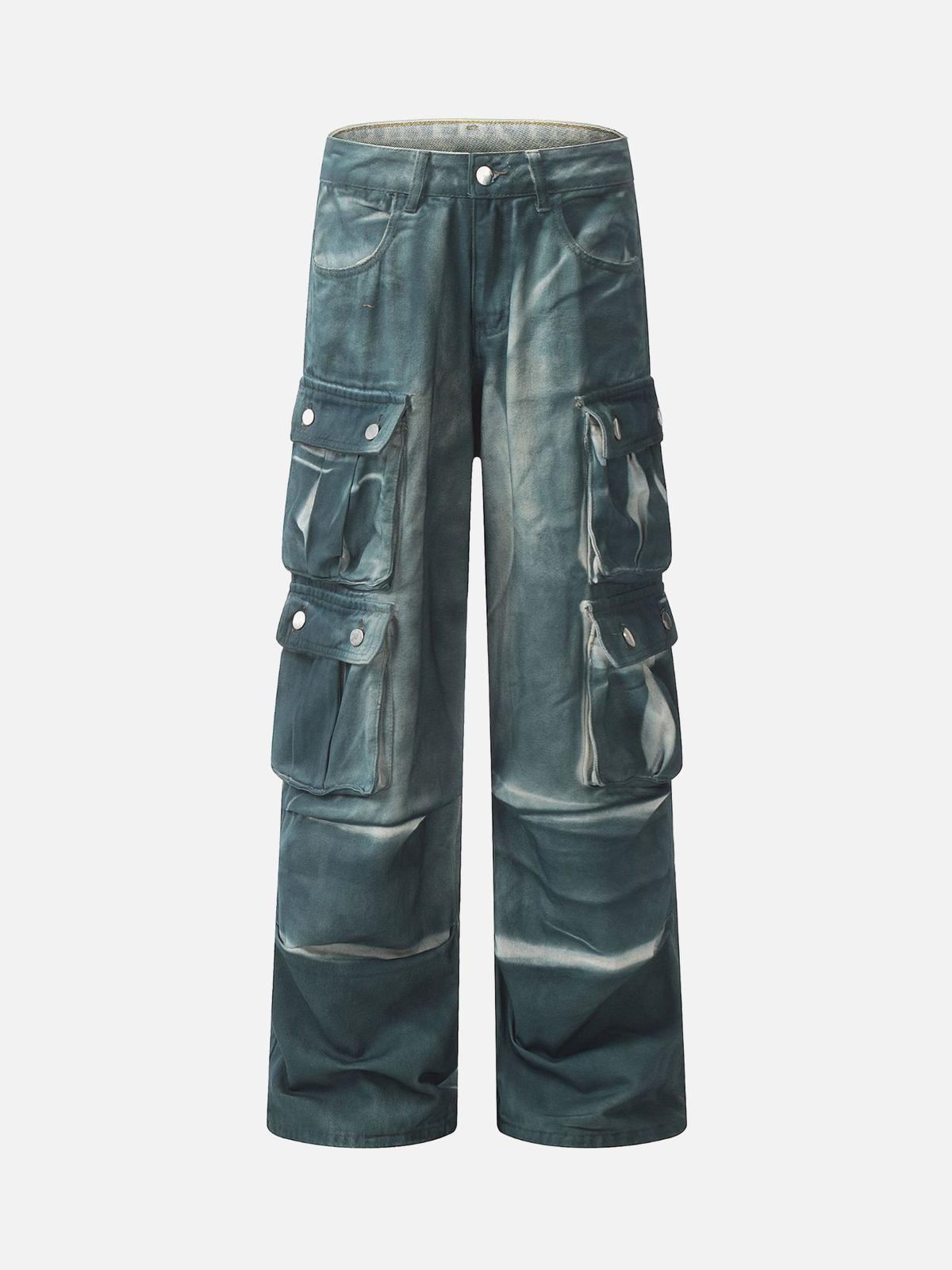 TALISHKO Gradient Dip Dye Wash Multi-Pocket Cargo Jeans