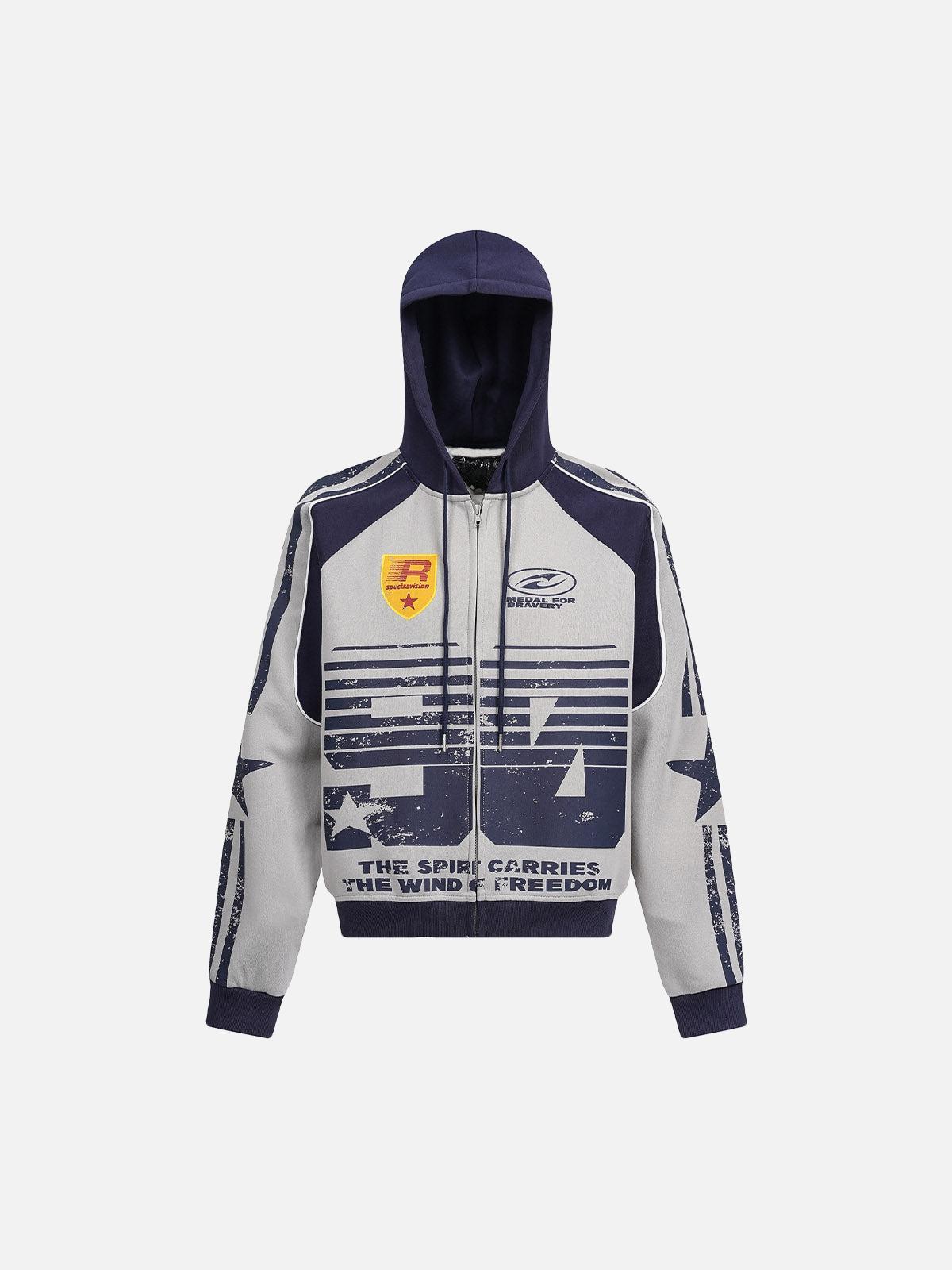 TALISHKO Motorcycle Style Printed Hooded Sweatshirt