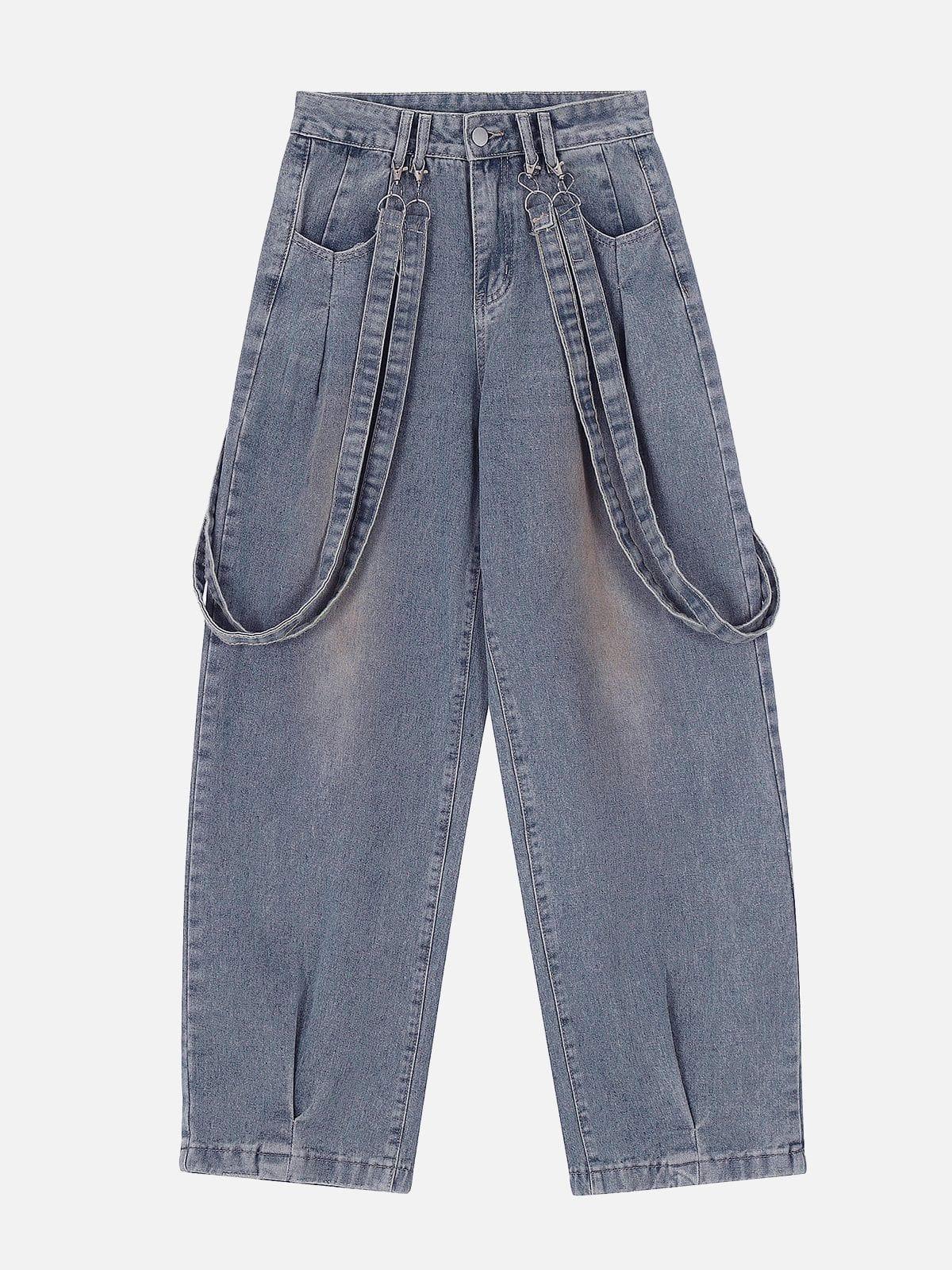TALISHKO Vintage Solid Double Strap Jeans