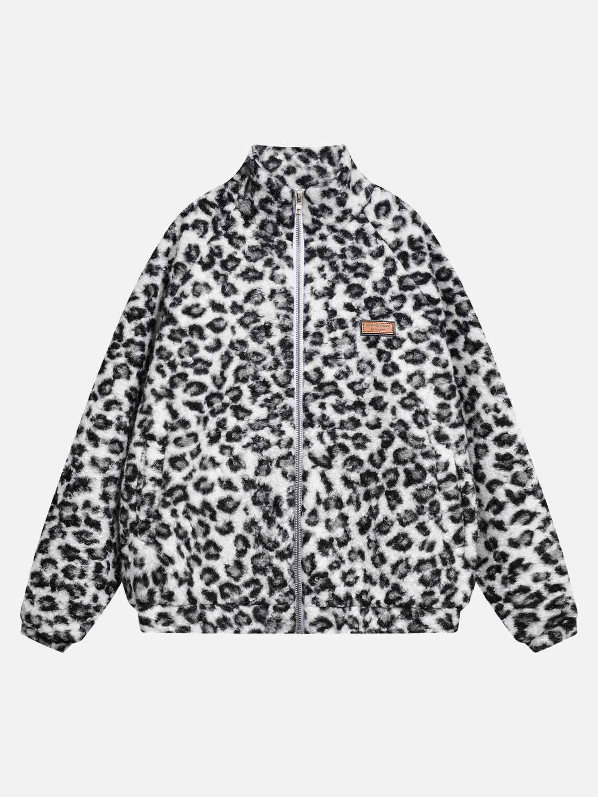 TALISHKO Stand Collar Cheetah Print Fleece Jacket