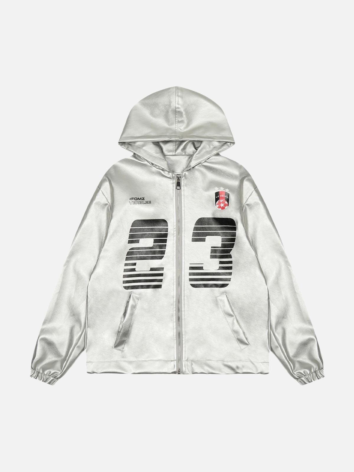 TALISHKO Silver Leather Motorcycle Hooded Jacket