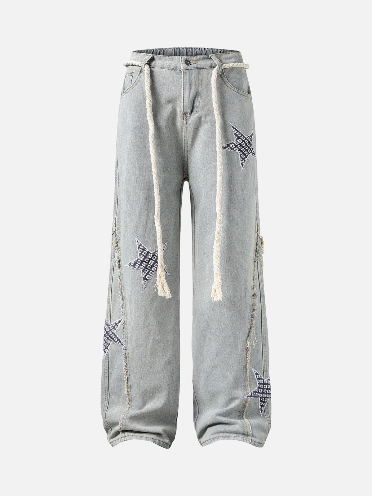 TALISHKO Street Drawstring Star Applique Jeans