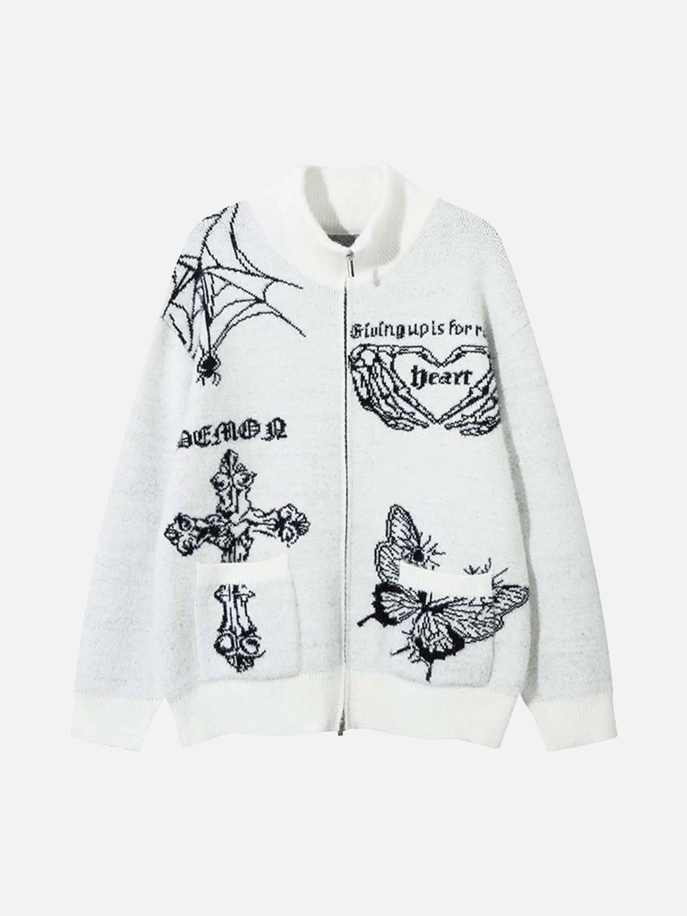 TALISHKO Cross Heart Butterfly Jacquard Cardigan