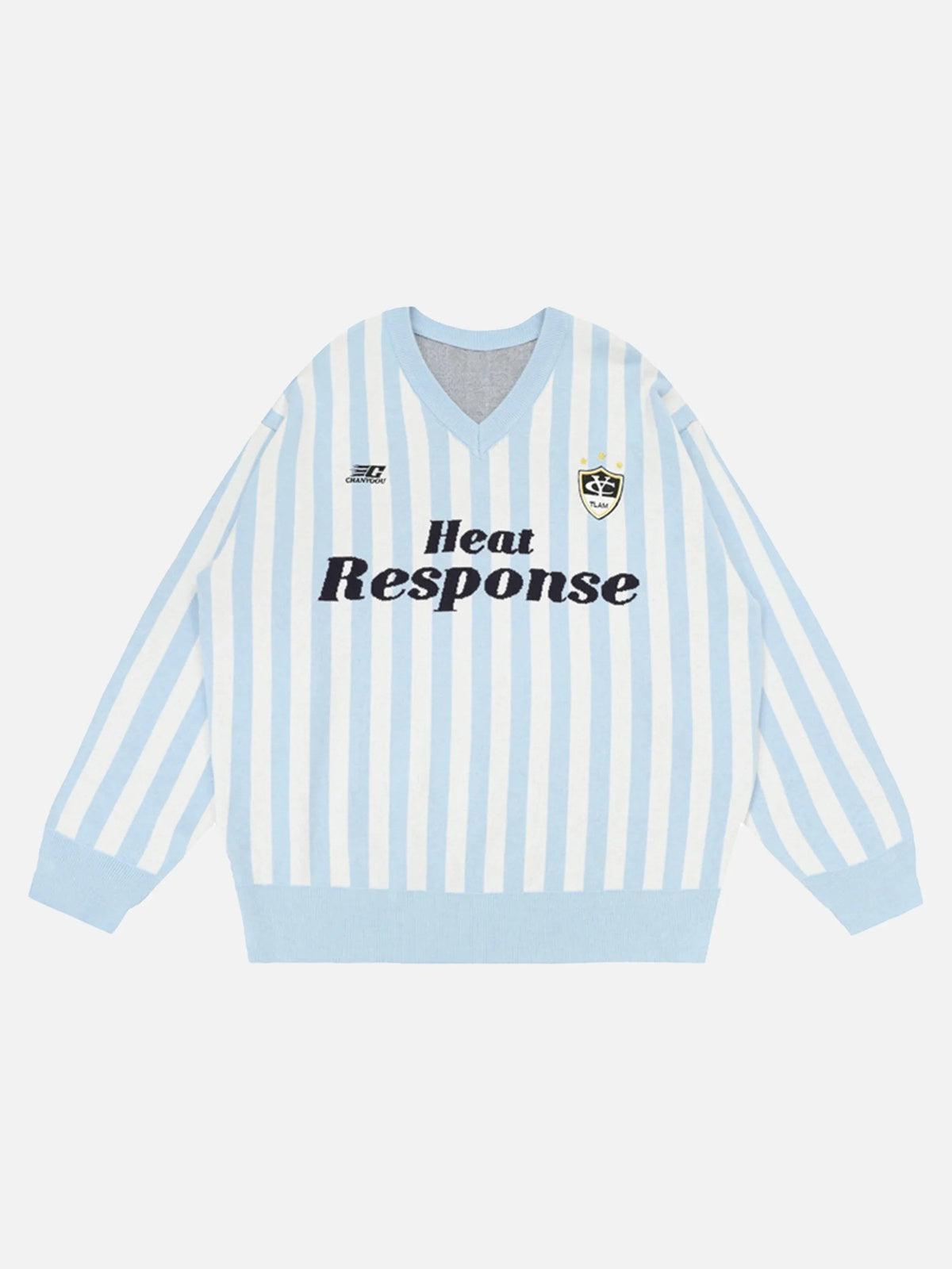TALISHKO Vintage Vertical Striped Preppy V-Neck Sweater