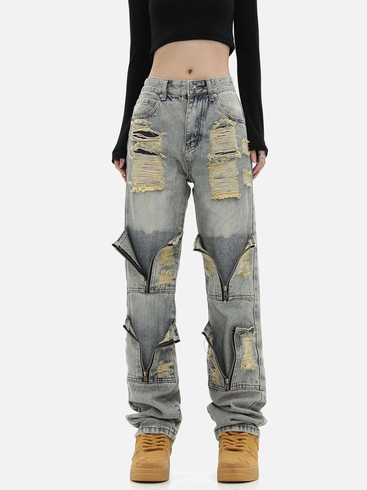 TALISHKO High Street Washed And Torn Work Pockets Denim Pants