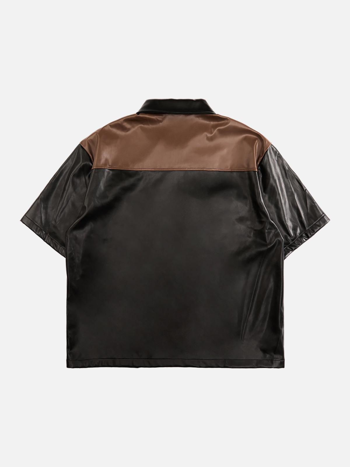 TALISHKO Gangster Rap Patchwork Contrast Leather Shirt