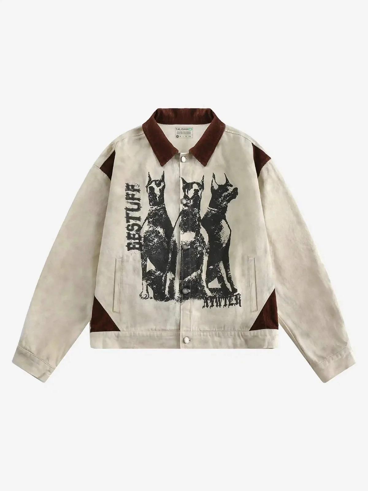 TALISHKO American Retro Washed Graffiti Patchwork Jacket