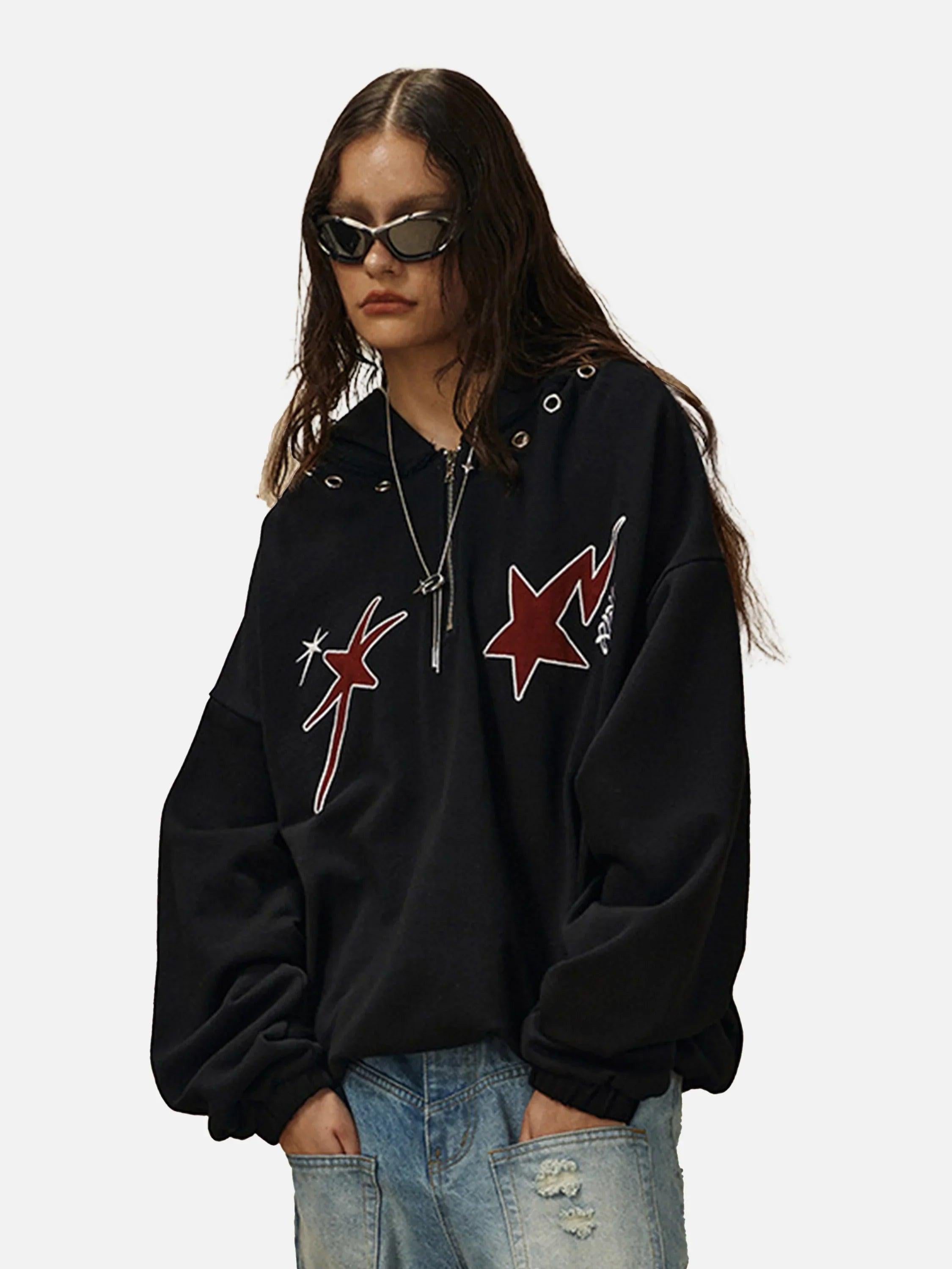 TALISHKO Star Patchwork Half-Zip Hoodie