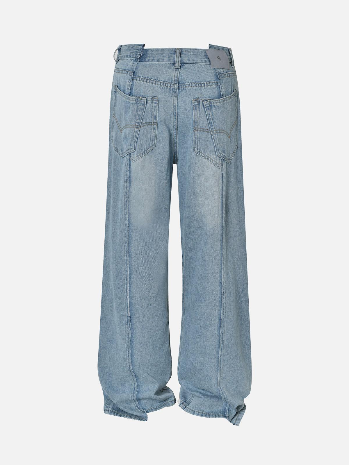 TALISHKO Washed Deconstructed Irregular Patchwork Straight Jeans