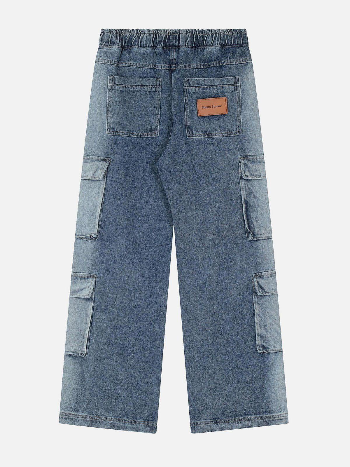 TALISHKO Multi-Pocket Water-Washed Jeans