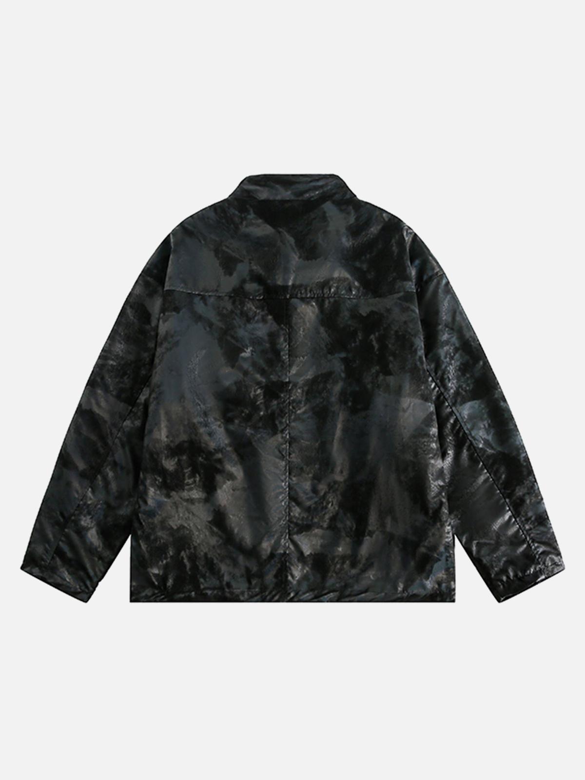 TALISHKO Floral Stand Collar Leather Jacket