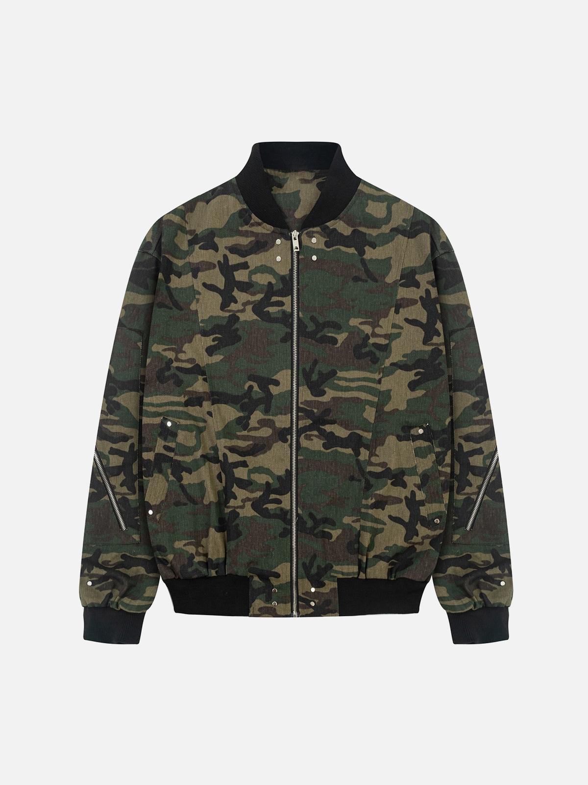 TALISHKO Cargo Camouflage Multi Zipper Bomber Jacket