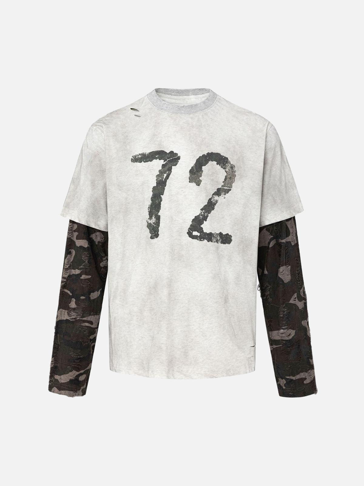 TALISHKO Camouflage Faux Two-Piece Jersey Long Sleeve T-Shirt