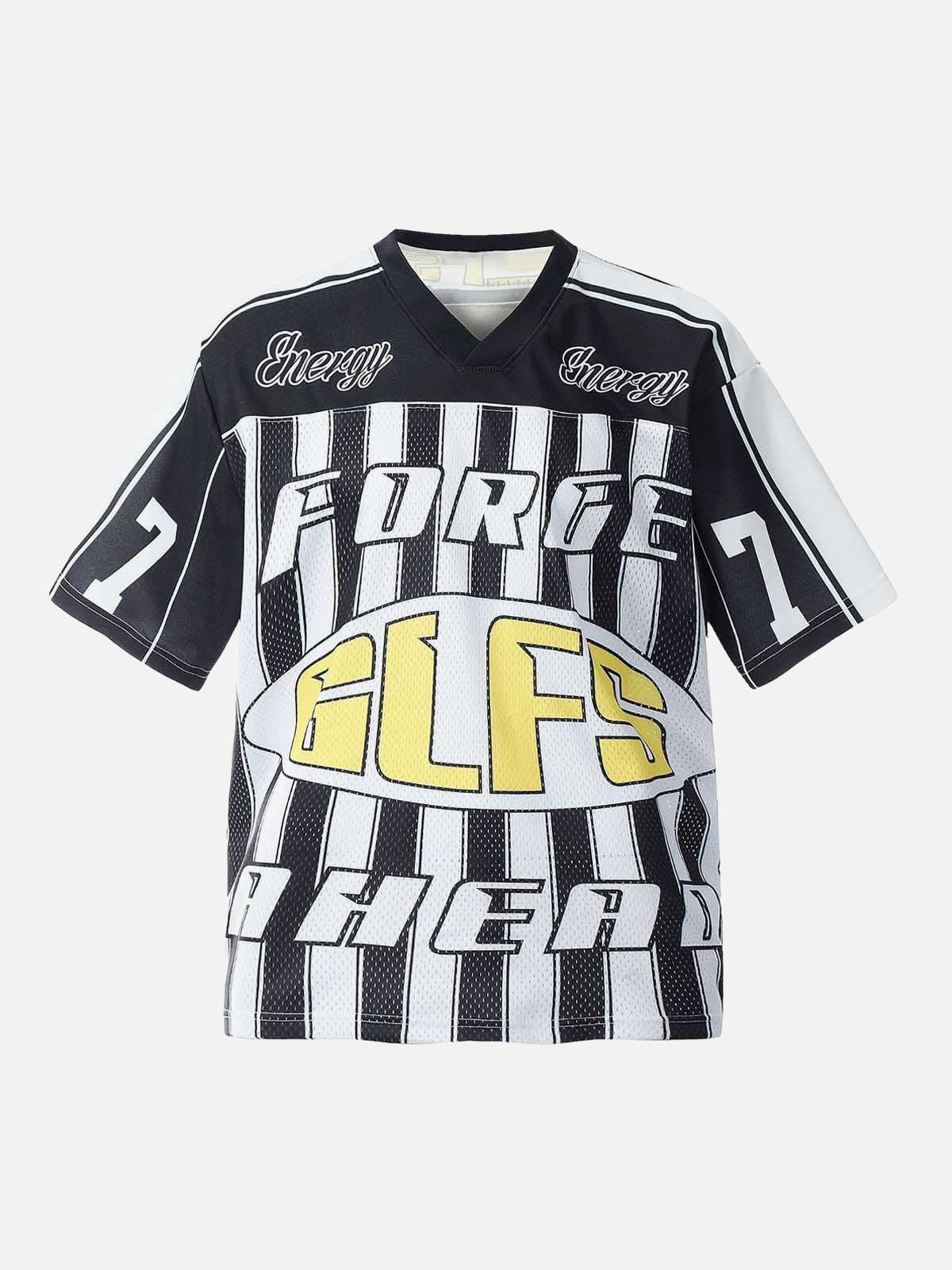 TALISHKO Sports Letter Stripe Print Jersey T-Shirt