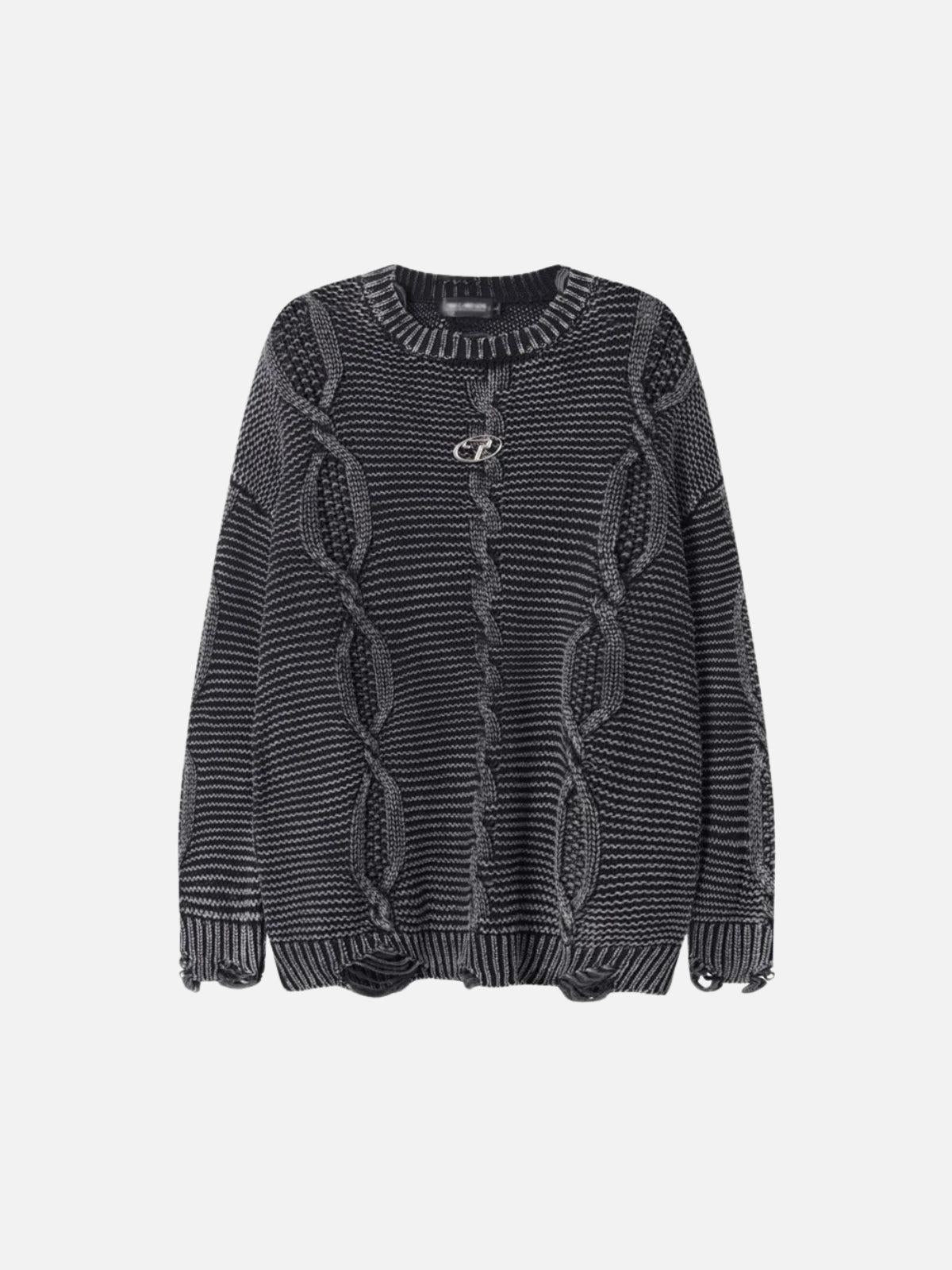 TALISHKO Cable Knit Ripped Sweater