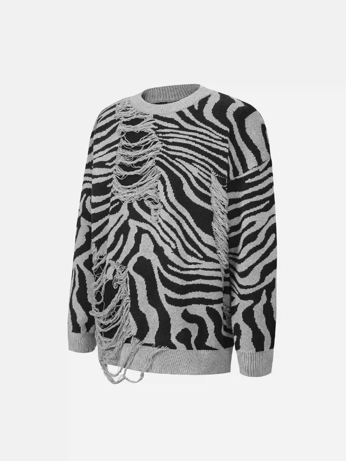 TALISHKO Ripped Zebra Pattern Sweater