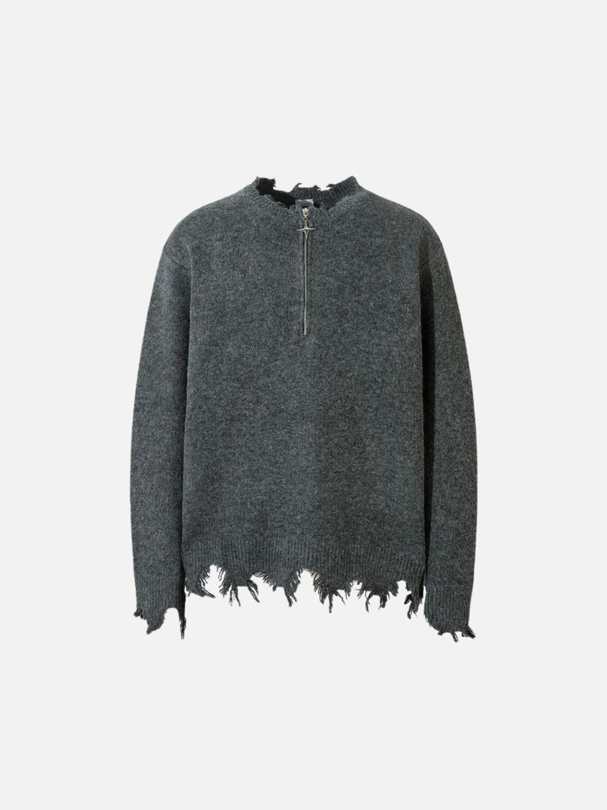TALISHKO Raw Edge Half-Zip Knitted Sweater