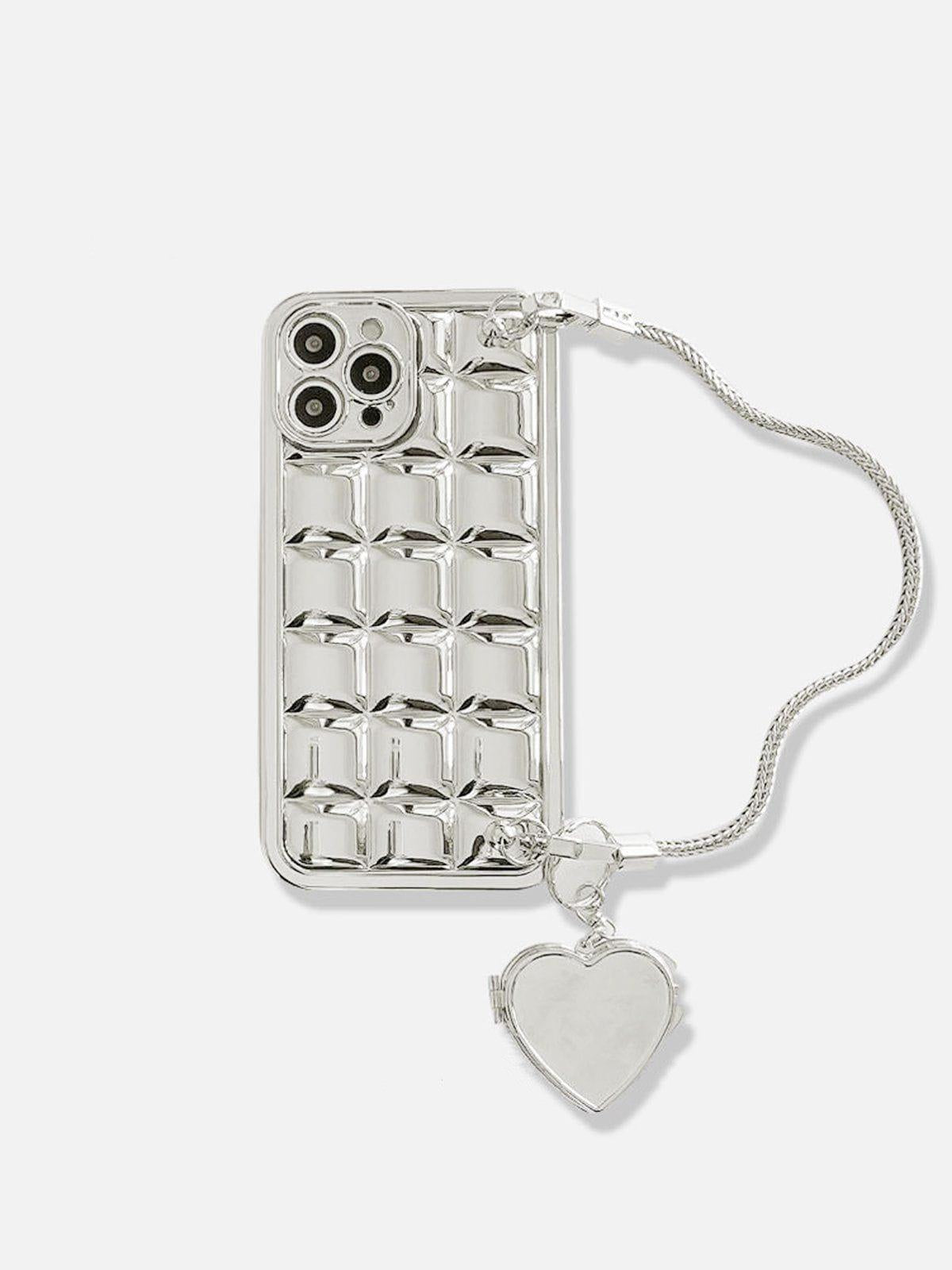 TALISHKO Electroplate Block Heart Chain Mobile Phone Case