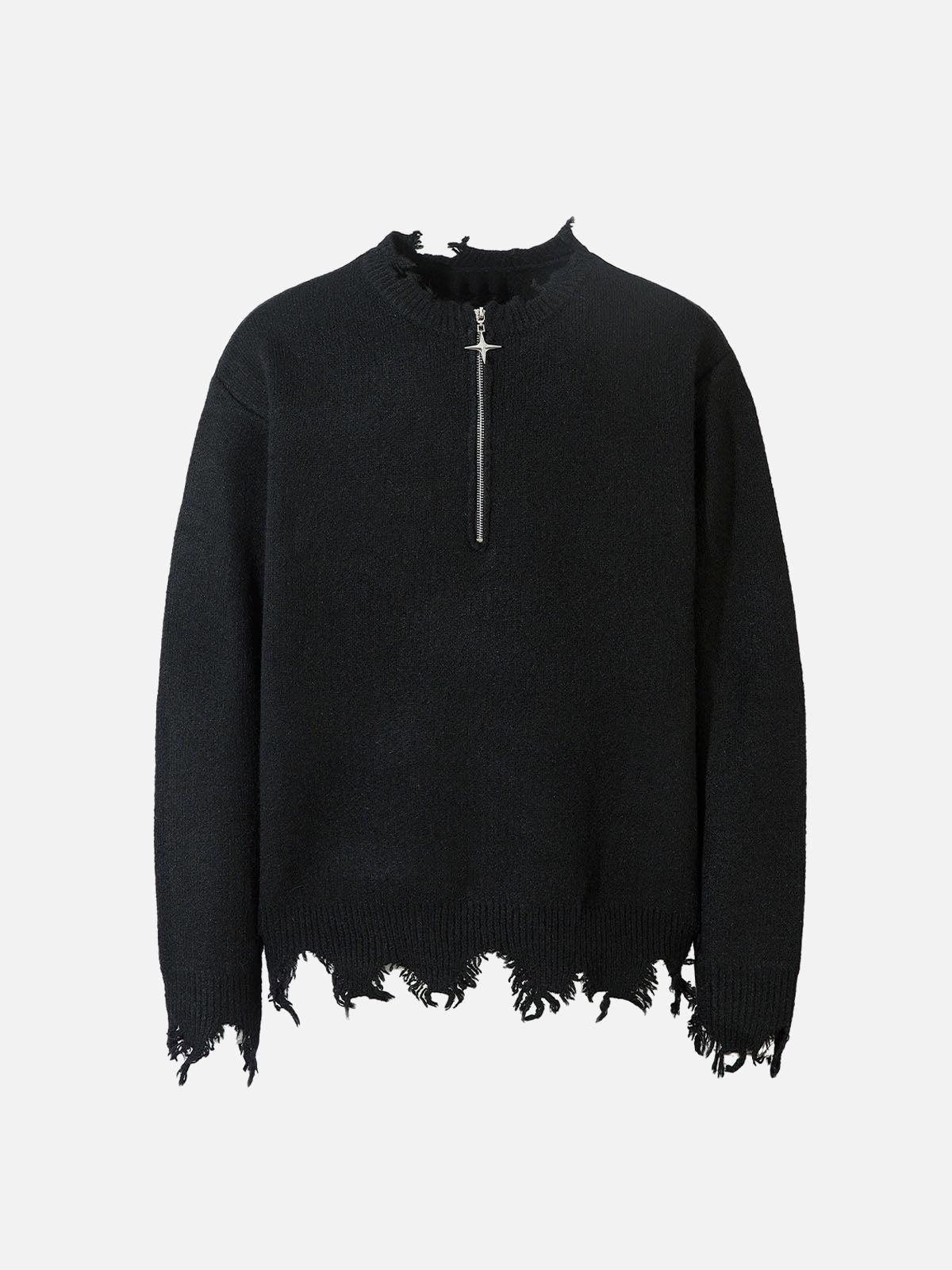 TALISHKO Distressed Quarter Zip Sweater