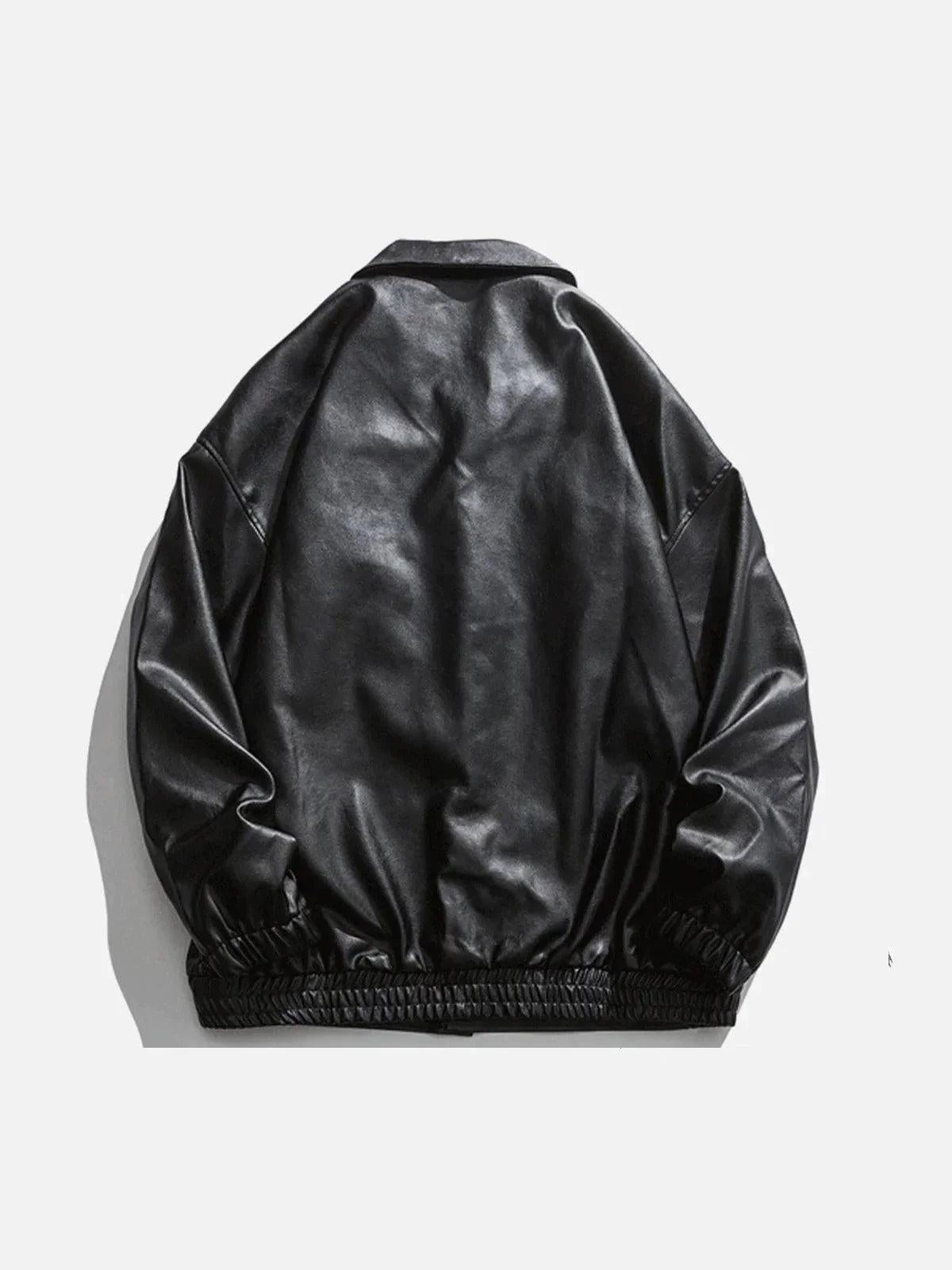 TALISHKO Solid Color Lapel PU Jacket
