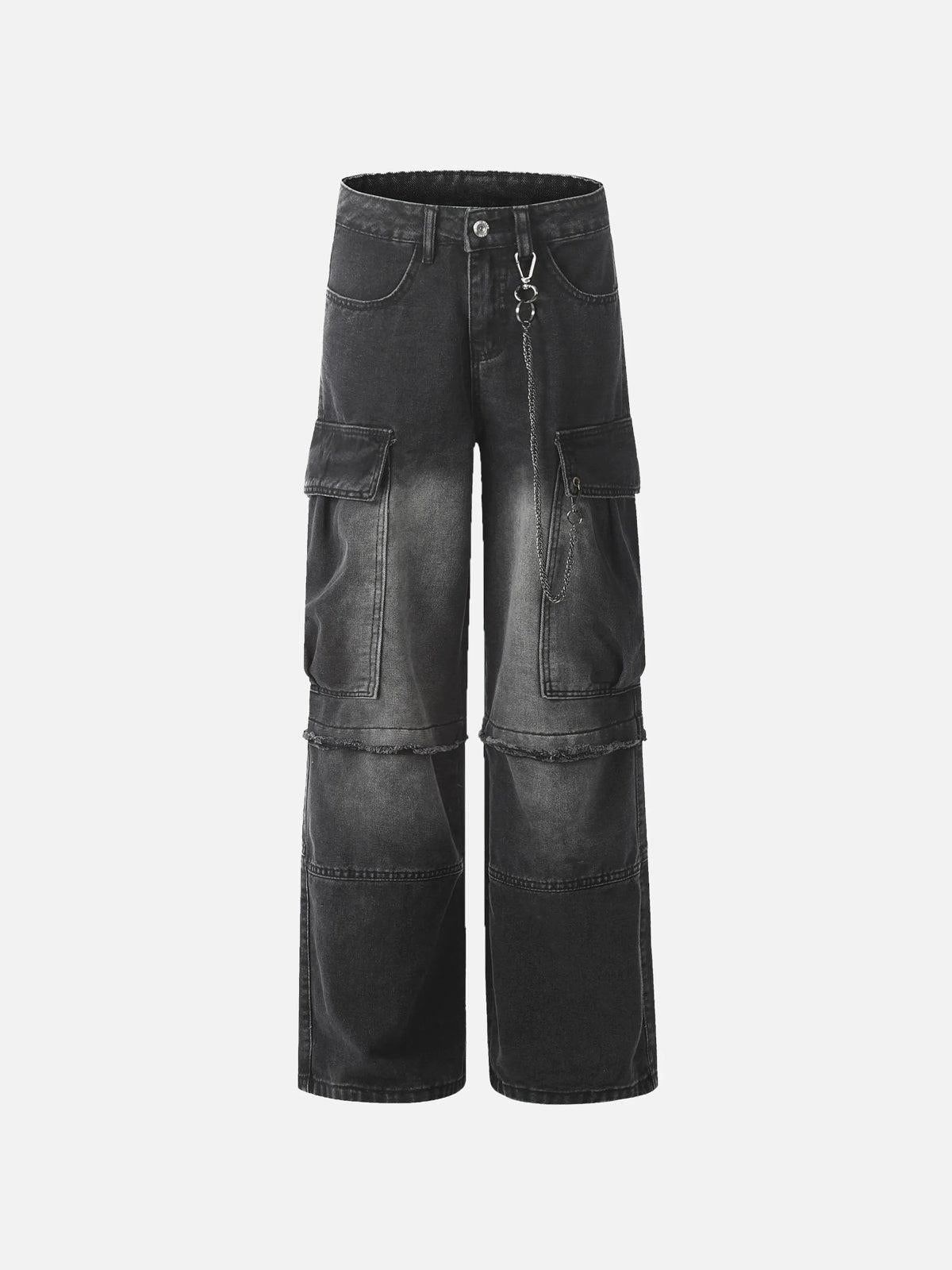 TALISHKO Chain Design Big Pockets Cargo Jeans
