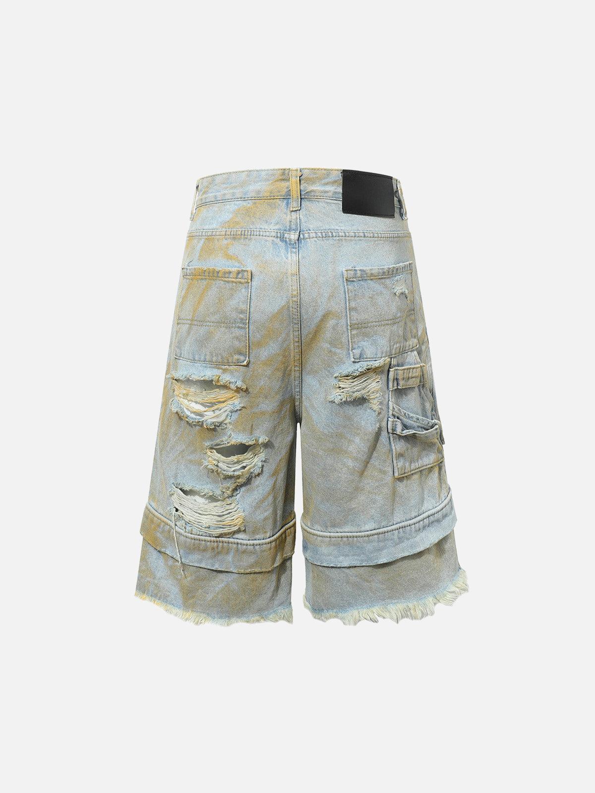 TALISHKO Distressed Tie-Dye Denim Shorts
