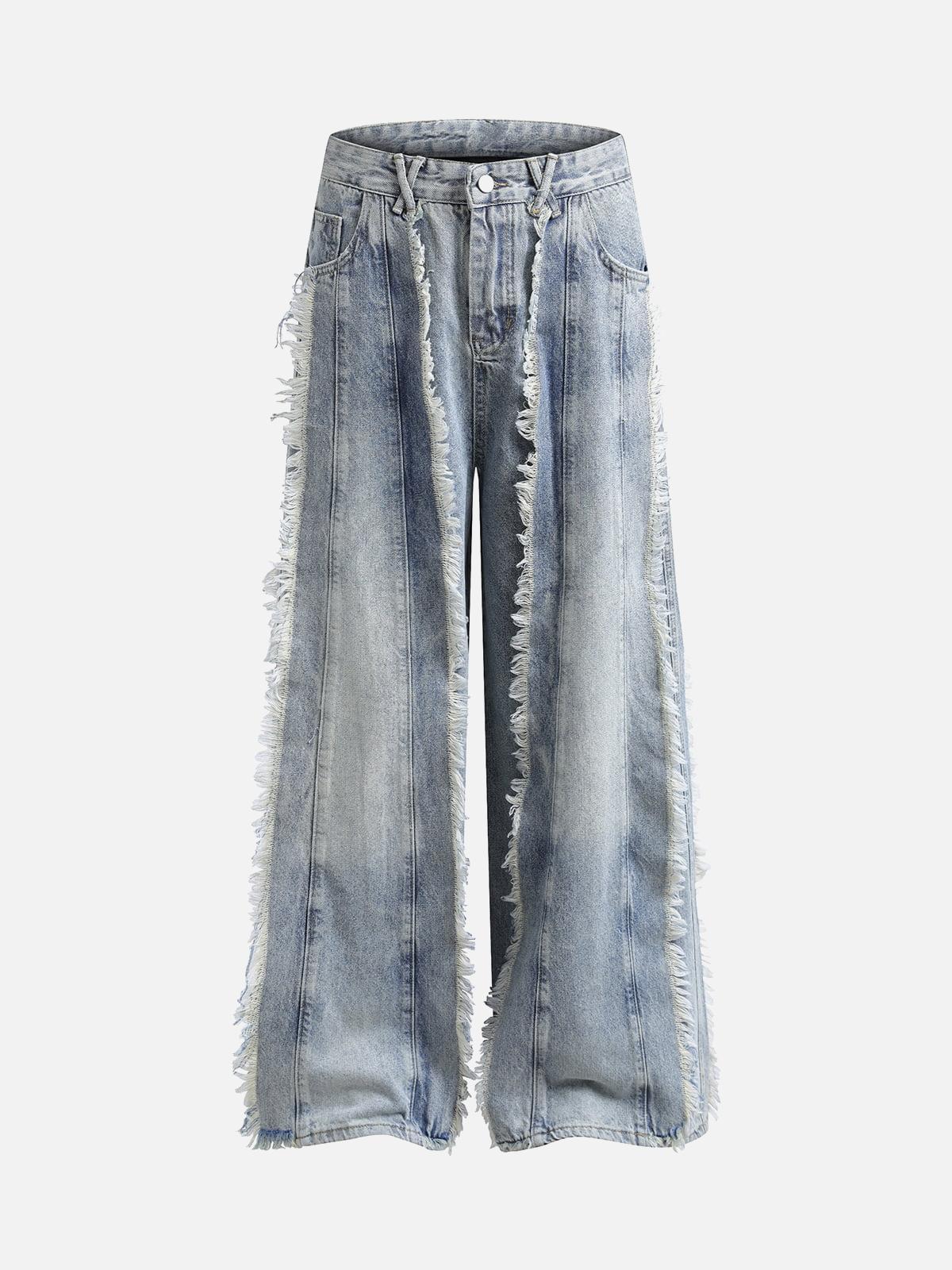 TALISHKO Distressed Frayed Edges Baggy Jeans