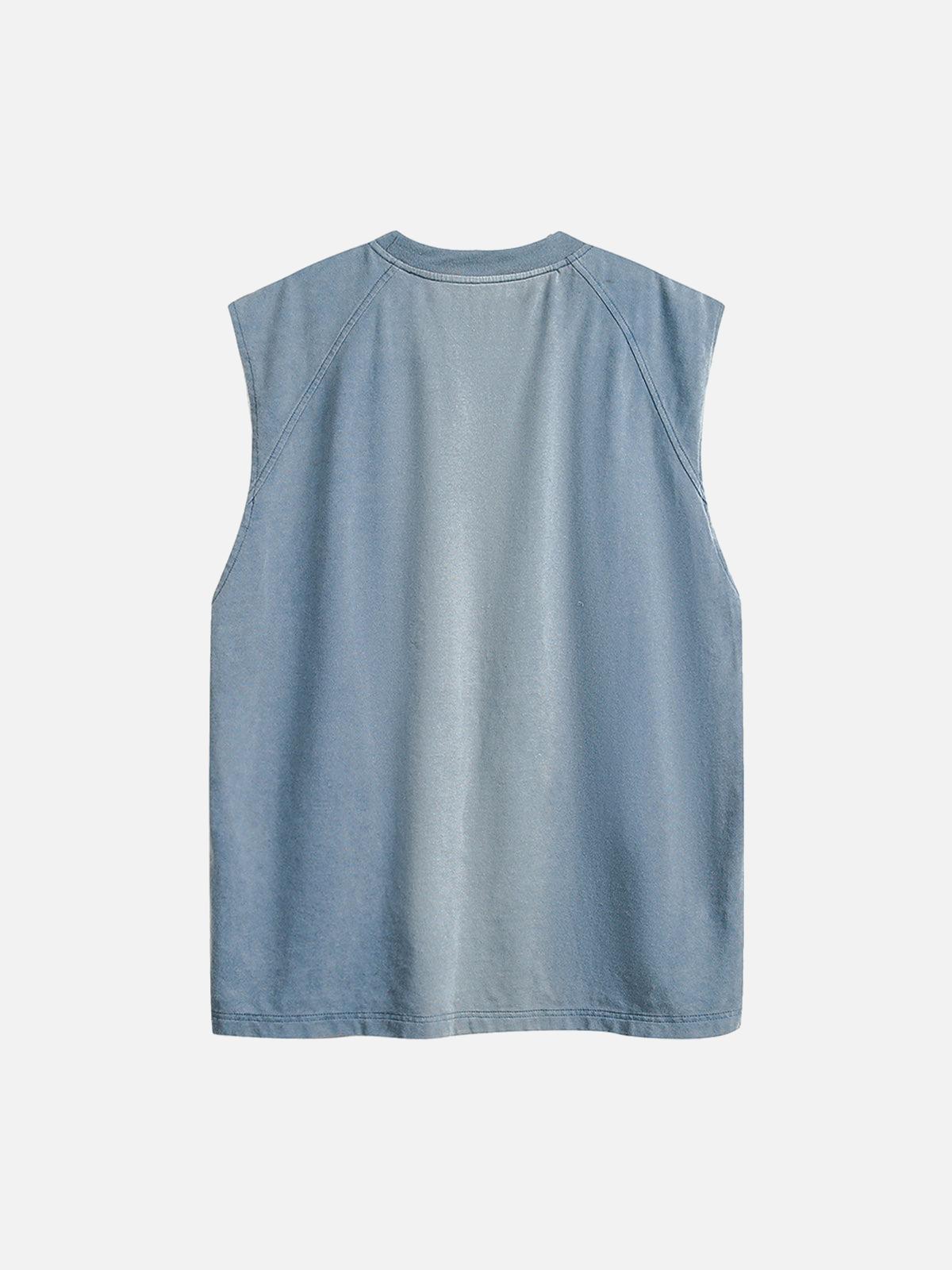 TALISHKO Distressed Washed Embroidered Gradient Vest