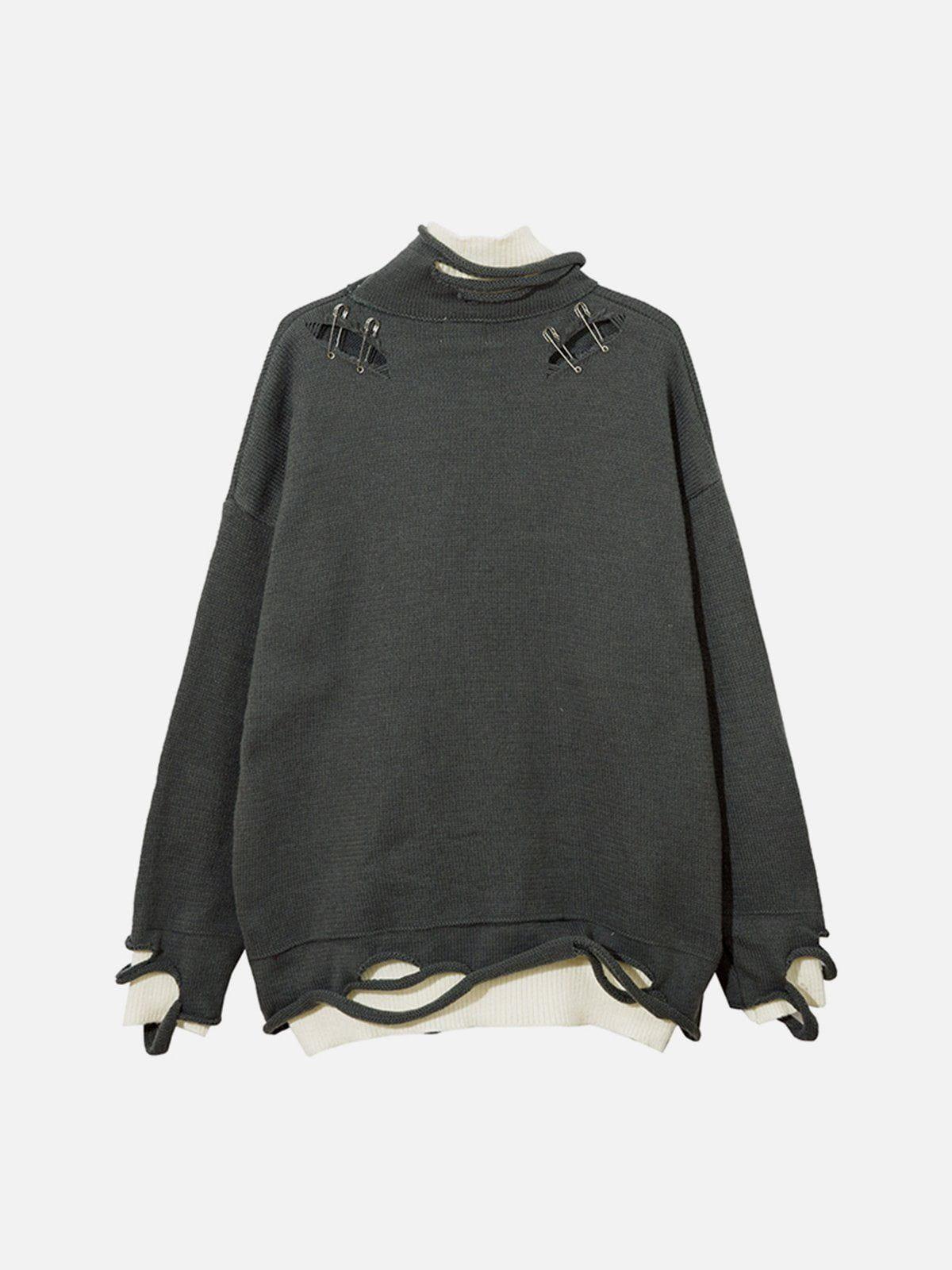 TALISHKO Fake Two-Piece Pin Design Sweater