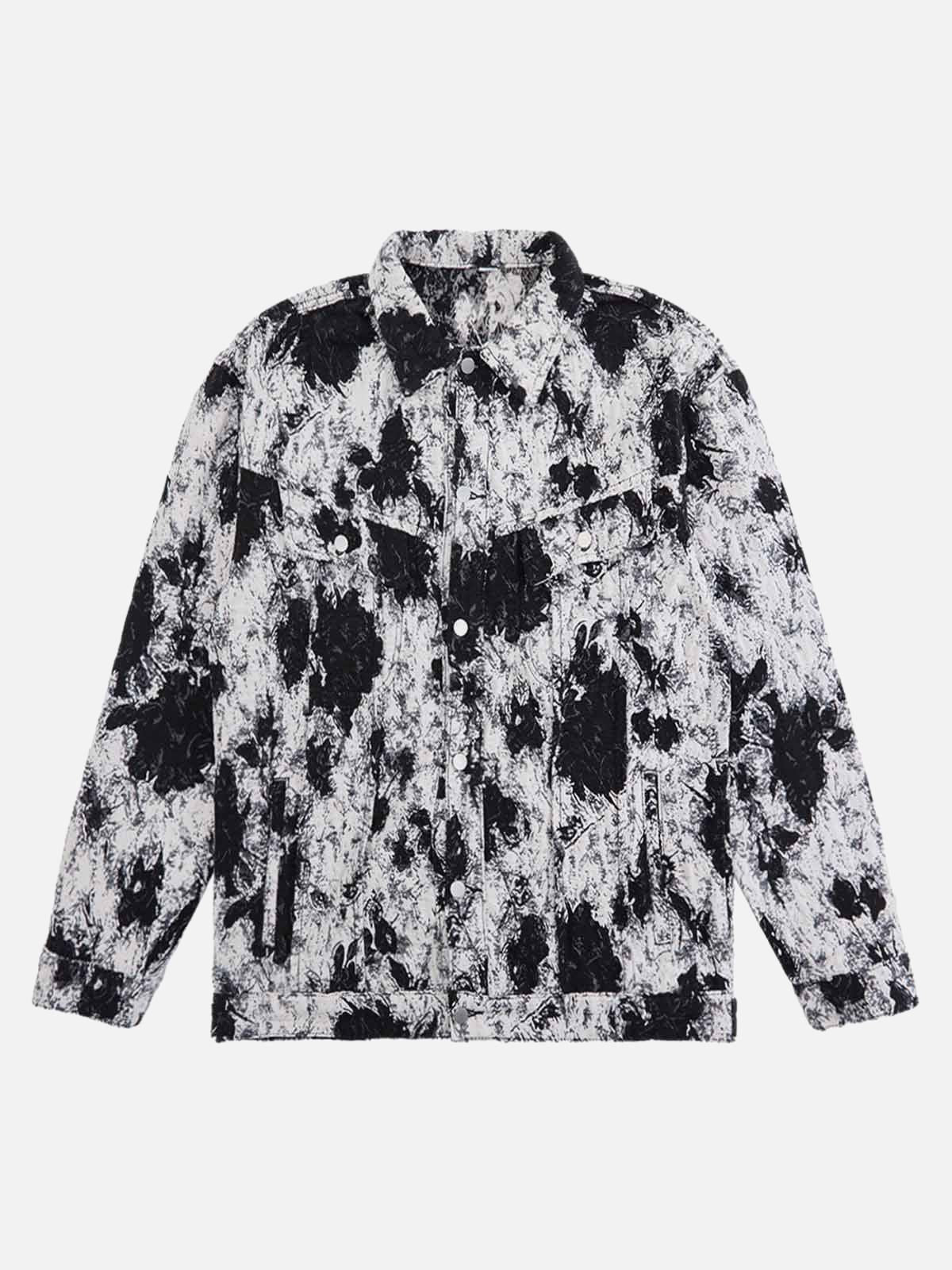 TALISHKO Black And White Contrast Floral Denim Jacket