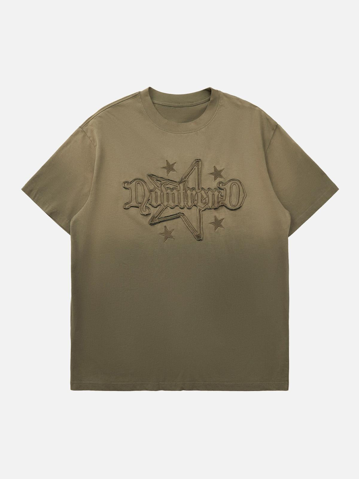 TALISHKO Retro Street Gradient Star Embroidery Rap T-Shirt