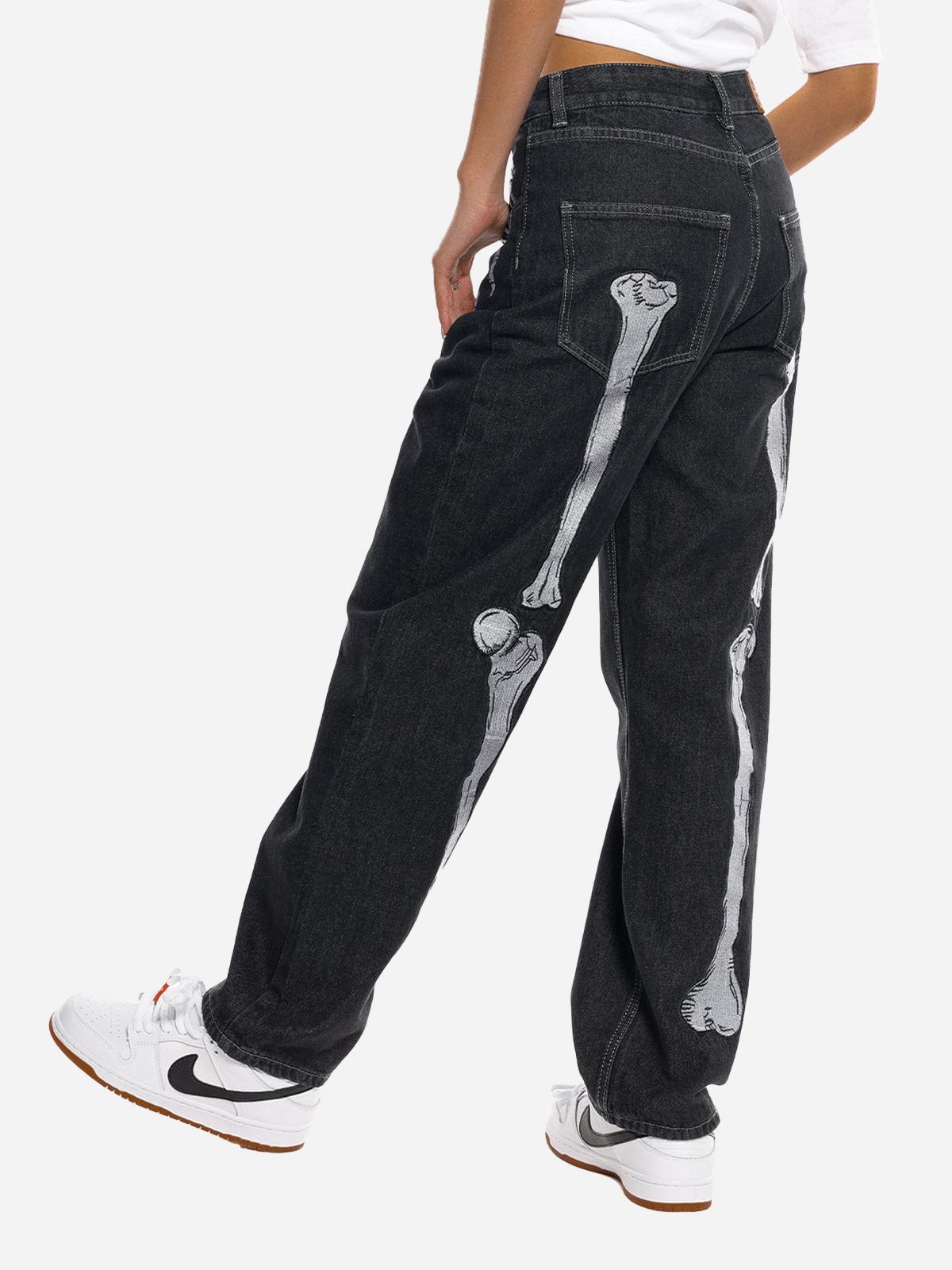 TALISHKO Skull Bone Embroidery Loose Jeans