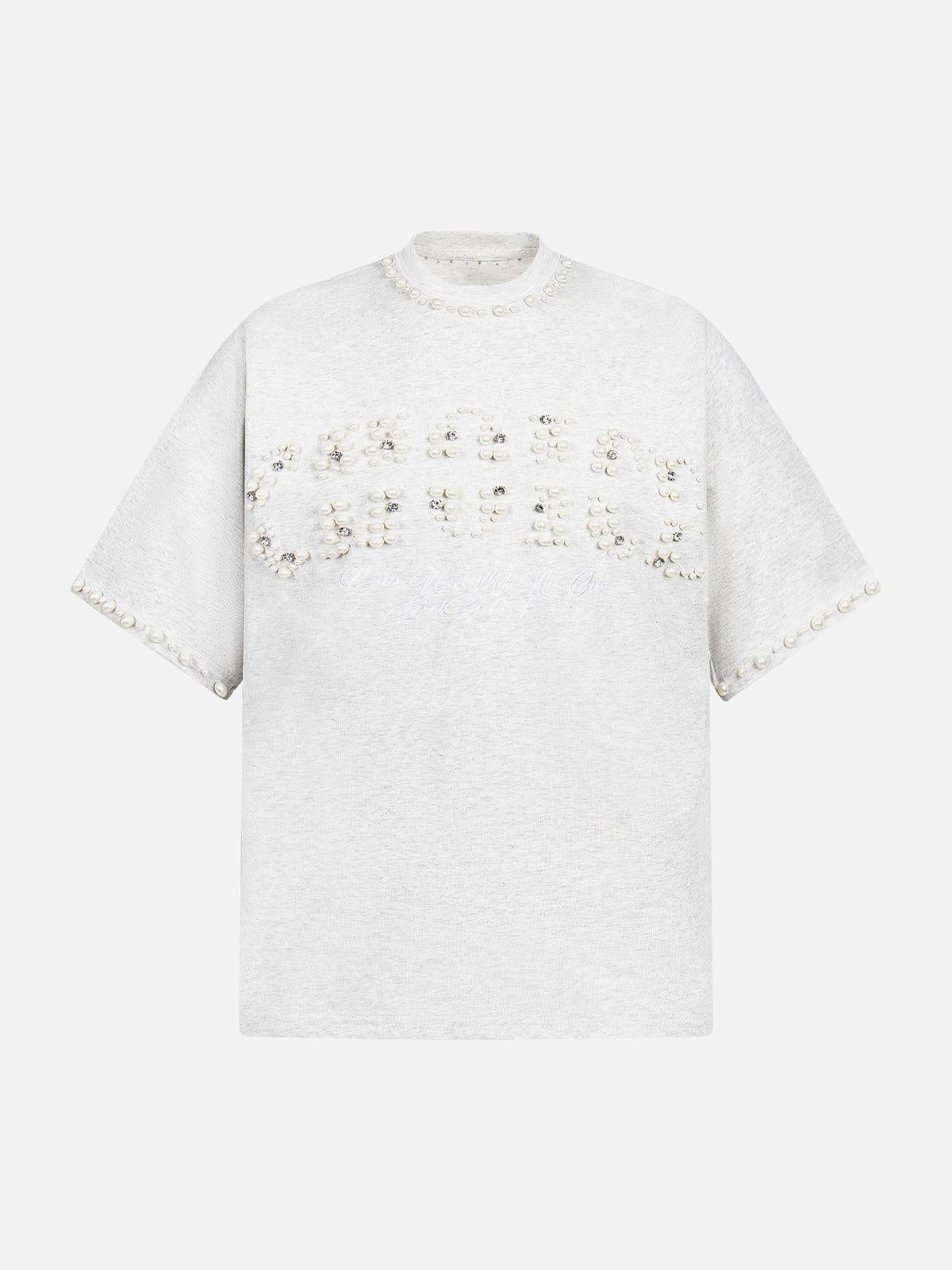 TALISHKO Elegant Pearl-Embellished Oversized T-Shirt