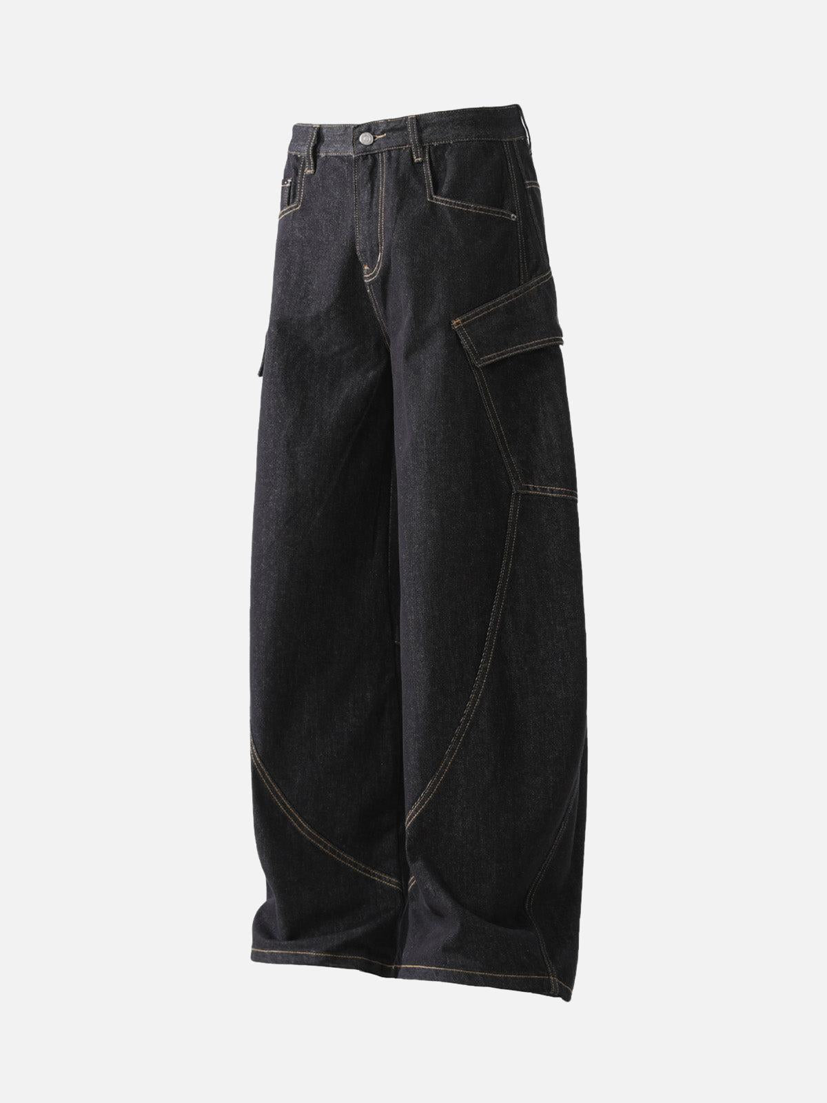 TALISHKO Multi-Pocket Deconstructed Washed Barrel Cargo Jeans
