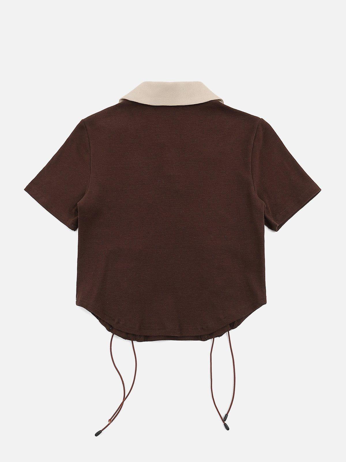TALISHKO Embroidery Side Drawstring Fold-Over Star Tee