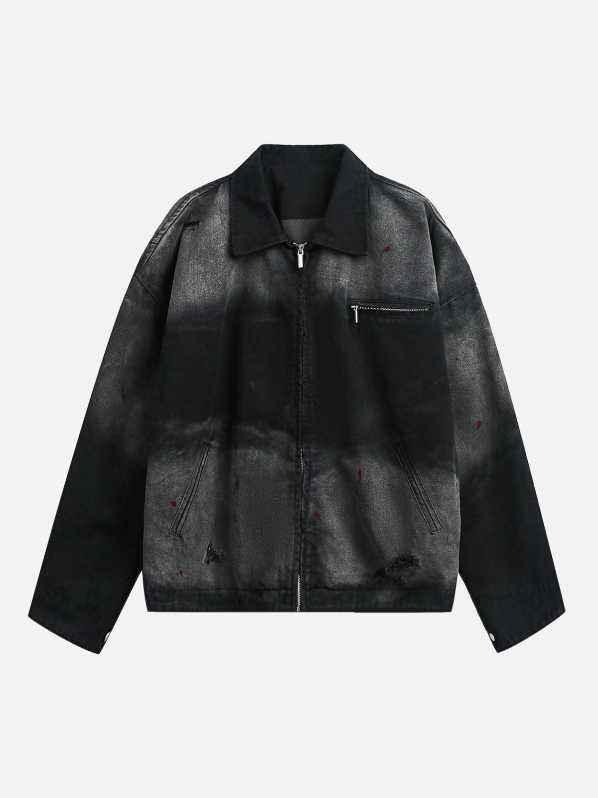 TALISHKO Washed Ink Gradient Ripped Denim Jacket