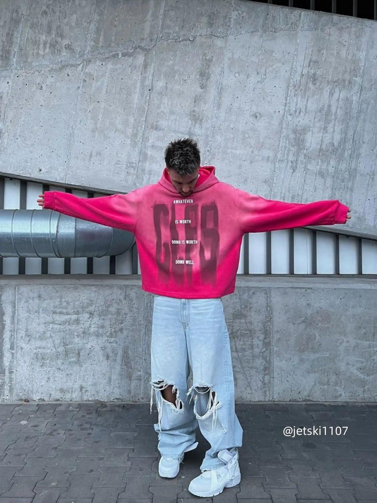 TALISHKO Graffiti Letter Gradient Distressed Hip-Hop Hoodie