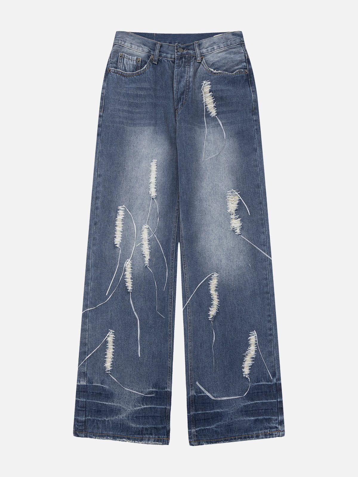 TALISHKO Distressed Decorative Band Loose Jeans