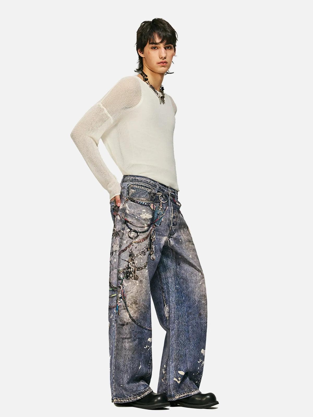 TALISHKO 3D Digital Printed Chain Straight Jeans