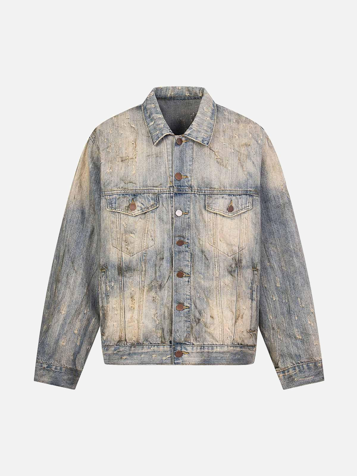 TALISHKO Mud-Dyed Distressed Rhinestone Denim Jacket