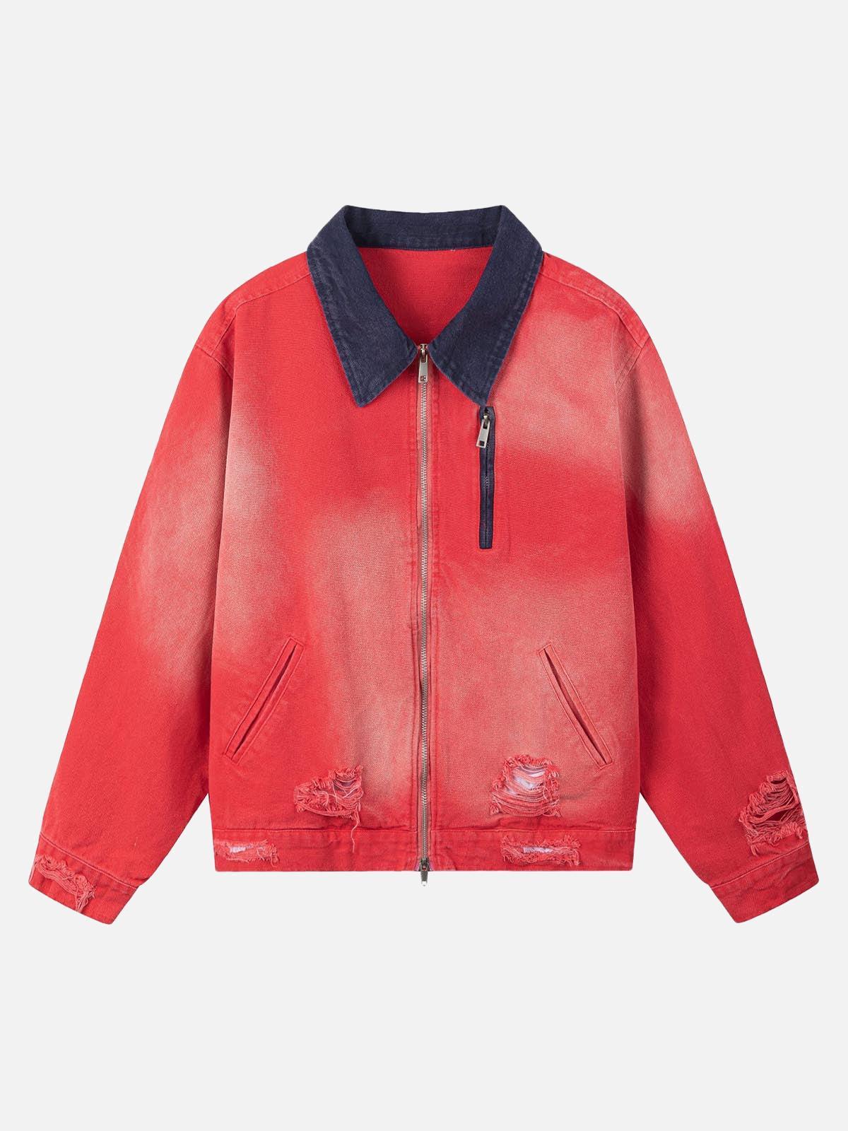 TALISHKO Retro Ripped Washed Contrast Color Work Jacket