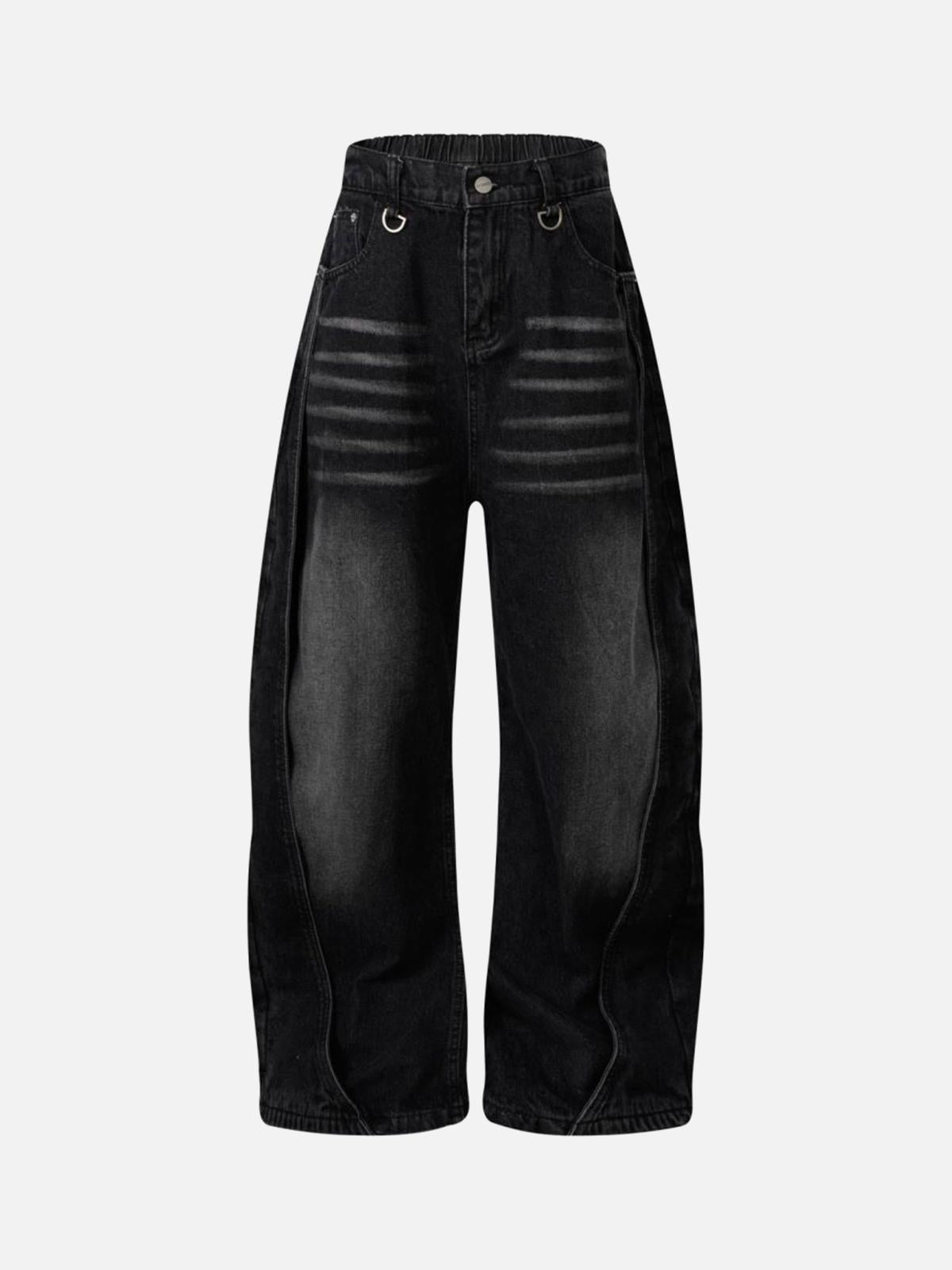 TALISHKO Washed Distressed Deconstructed Split Barrel Jeans