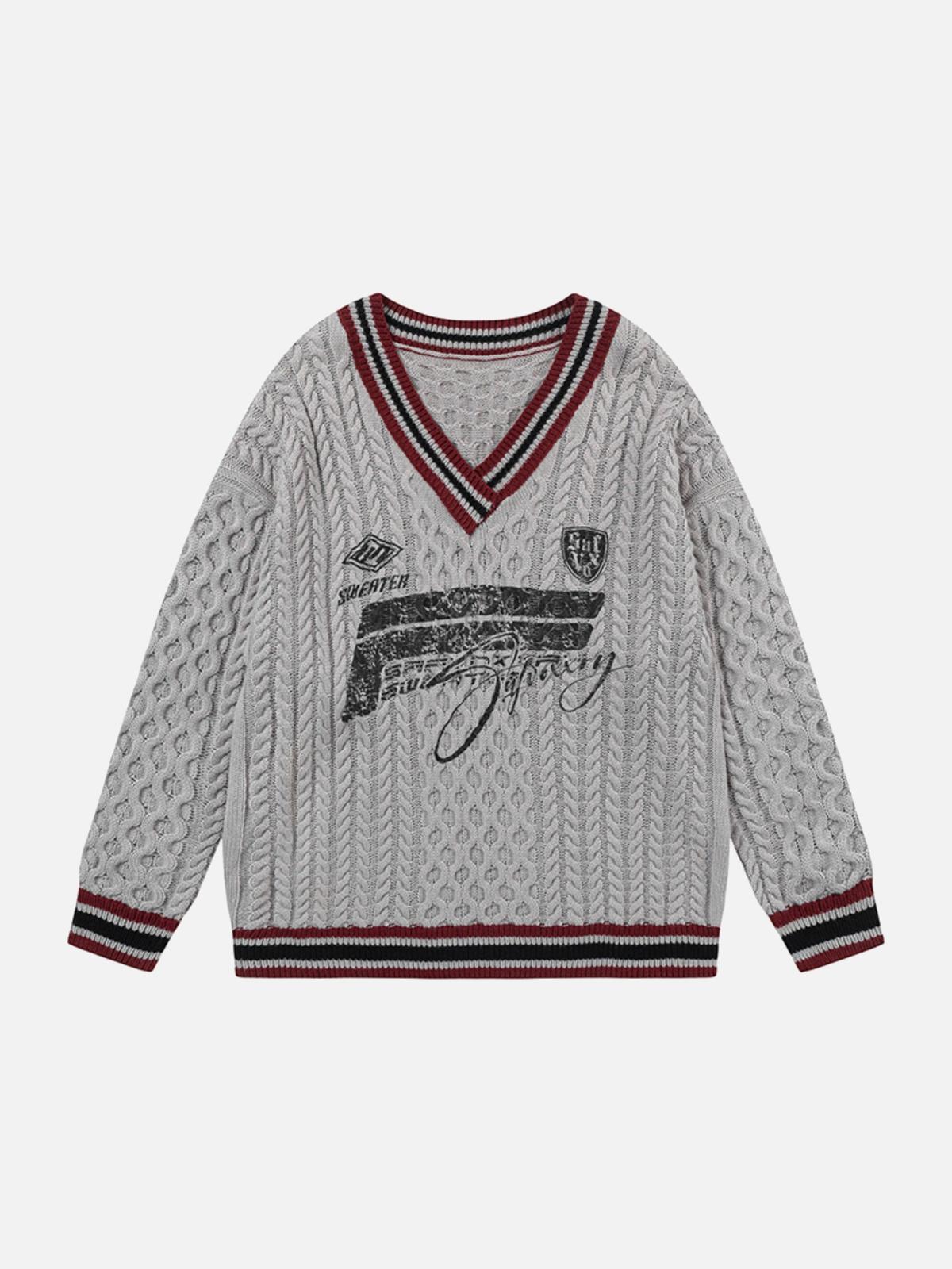 TALISHKO Colorblock Lettering V-Neck Sweater