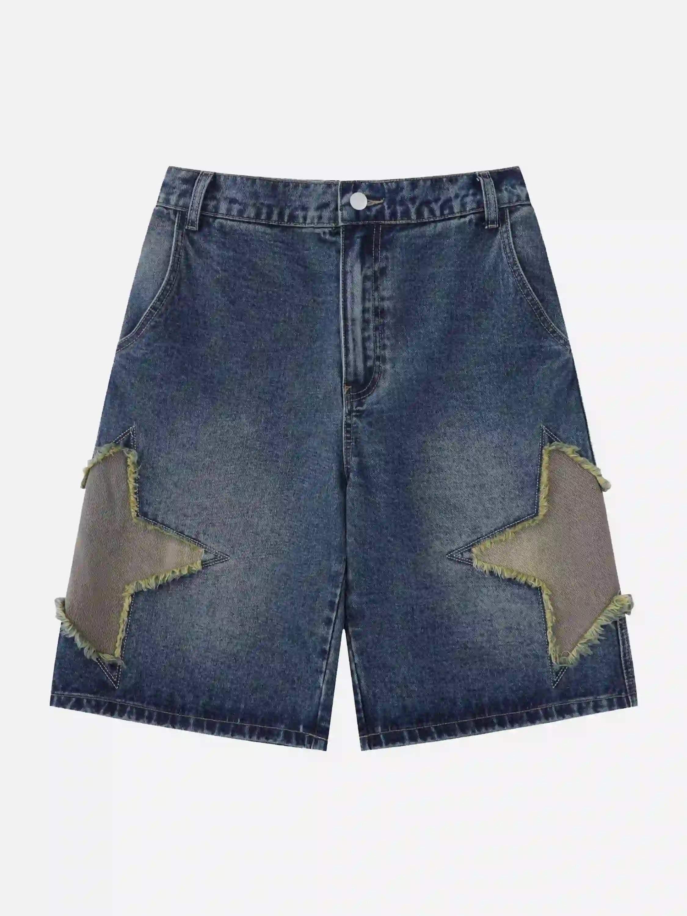 TALISHKO American Retro Patchwork Denim Shorts