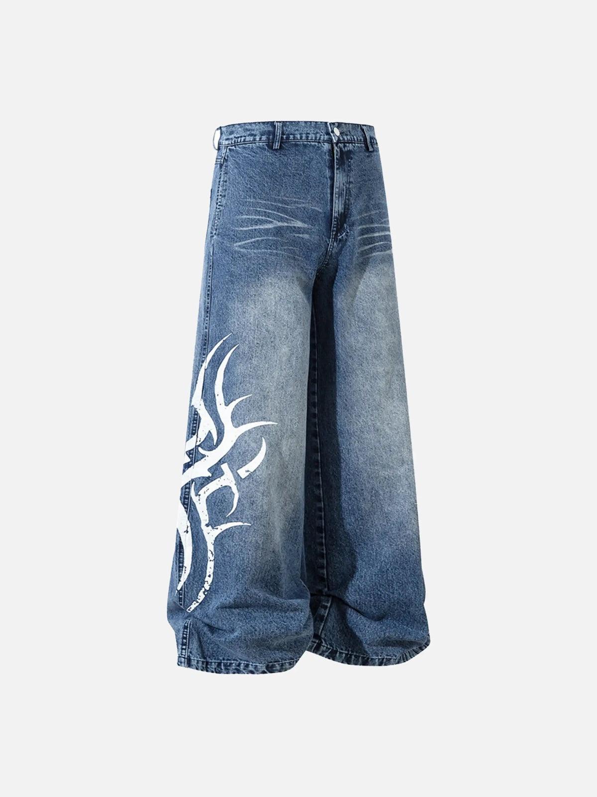 TALISHKO Thorn Print Washed Oversized Jeans