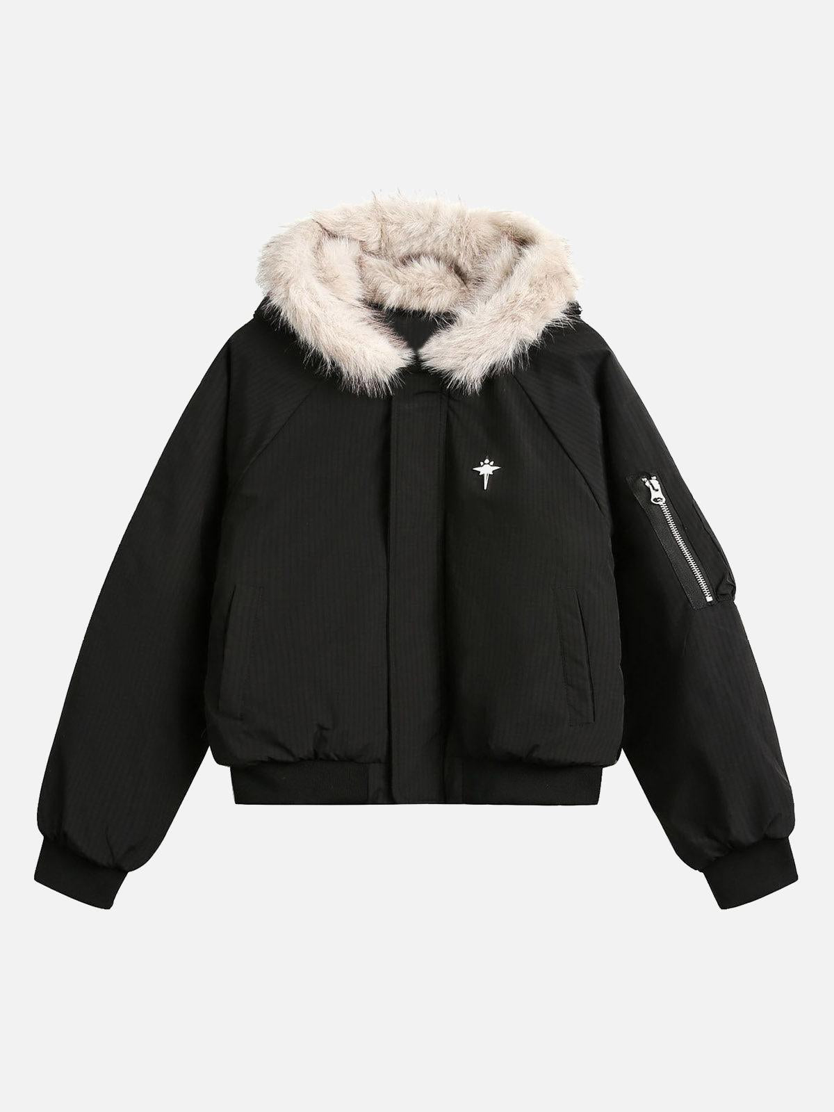 TALISHKO Retro Fur Hooded Fleece Bomber Jacket