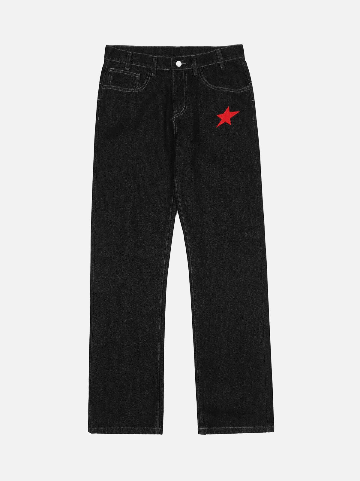 TALISHKO Dark Gothic Embroidered Star Straight Jeans