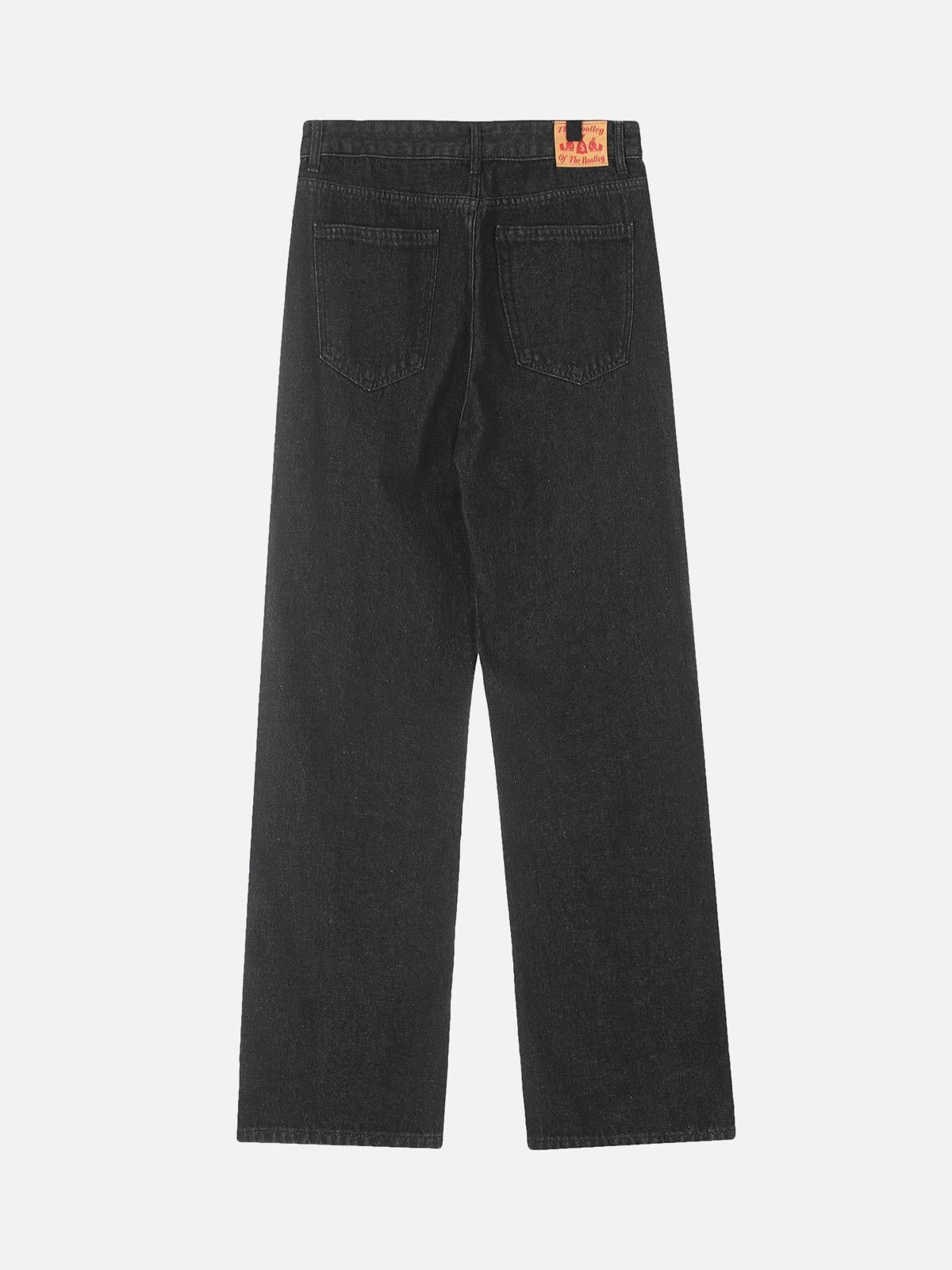 TALISHKO Letter Embroidery Hip-Hop Washed Jeans
