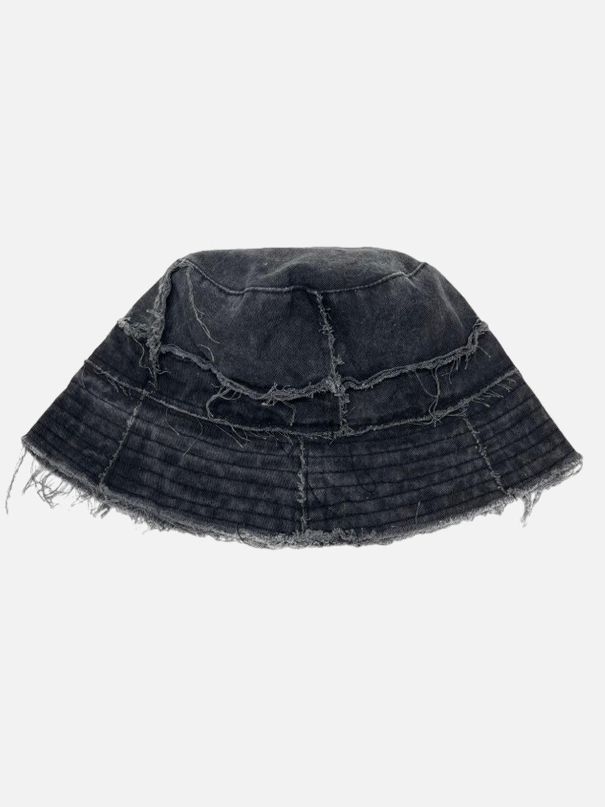 TALISHKO Distressed Denim Raw Edge Destroyed Bucket Hat